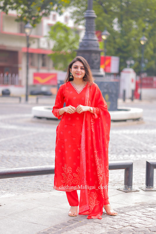 Pure Muslin Silk - Salwar Suit Red