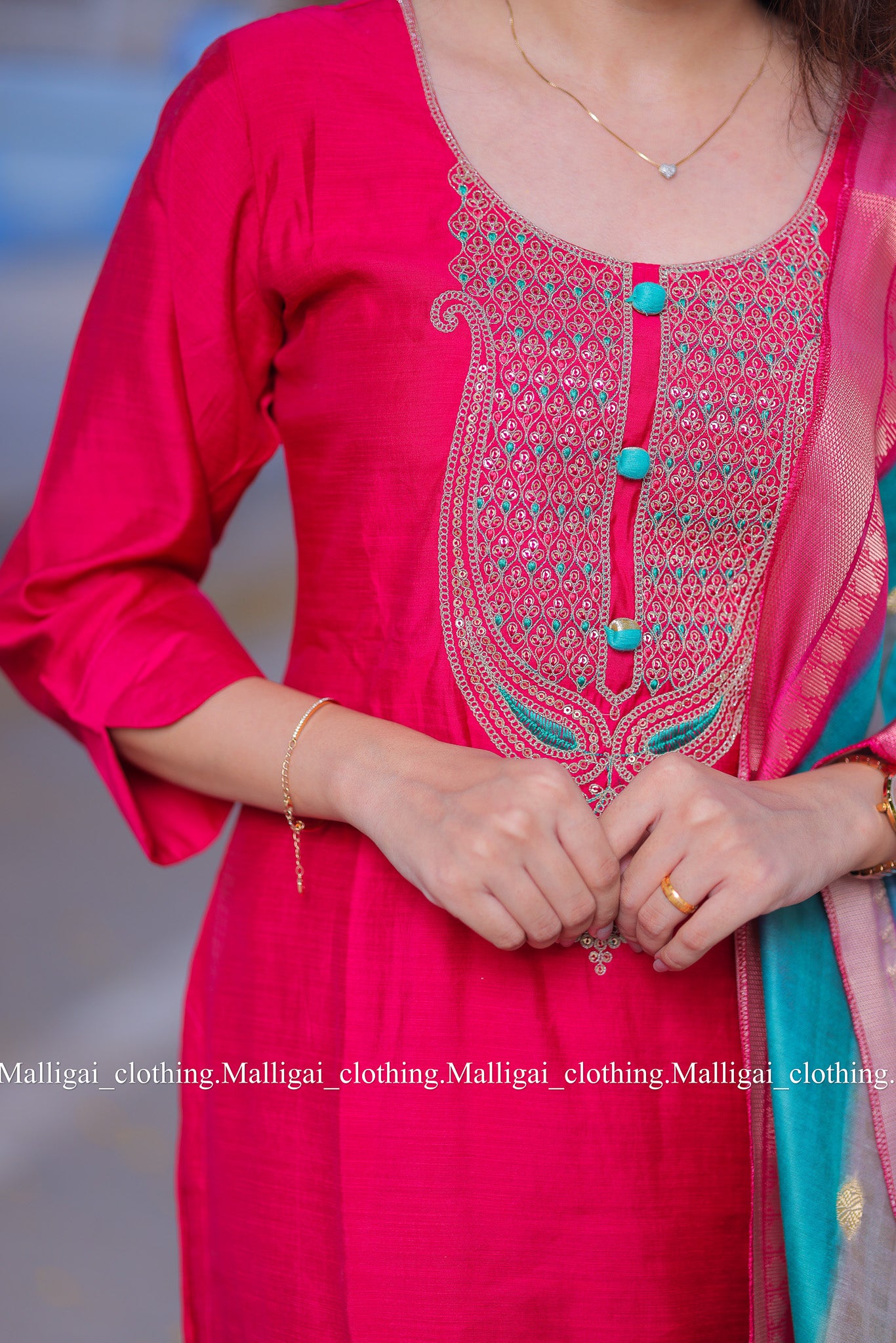Elegant 3-Piece salwar with embroidery in Silk