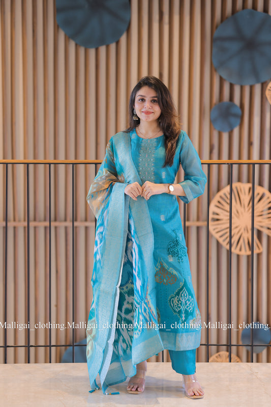 Sky blue silk cotton ethnic salwar