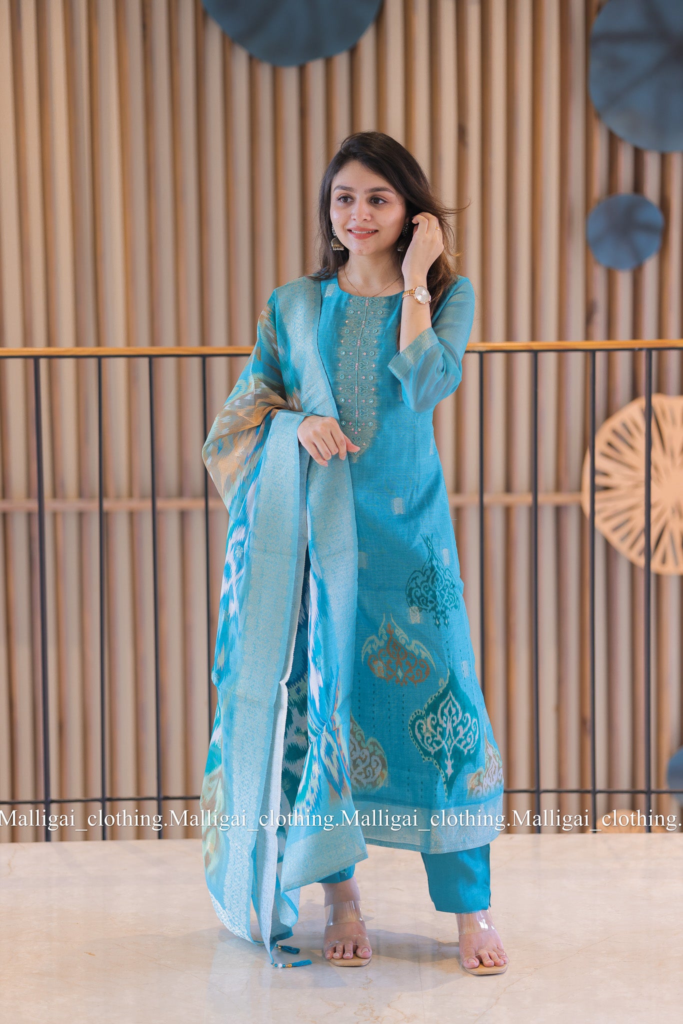 Sky blue silk cotton ethnic salwar