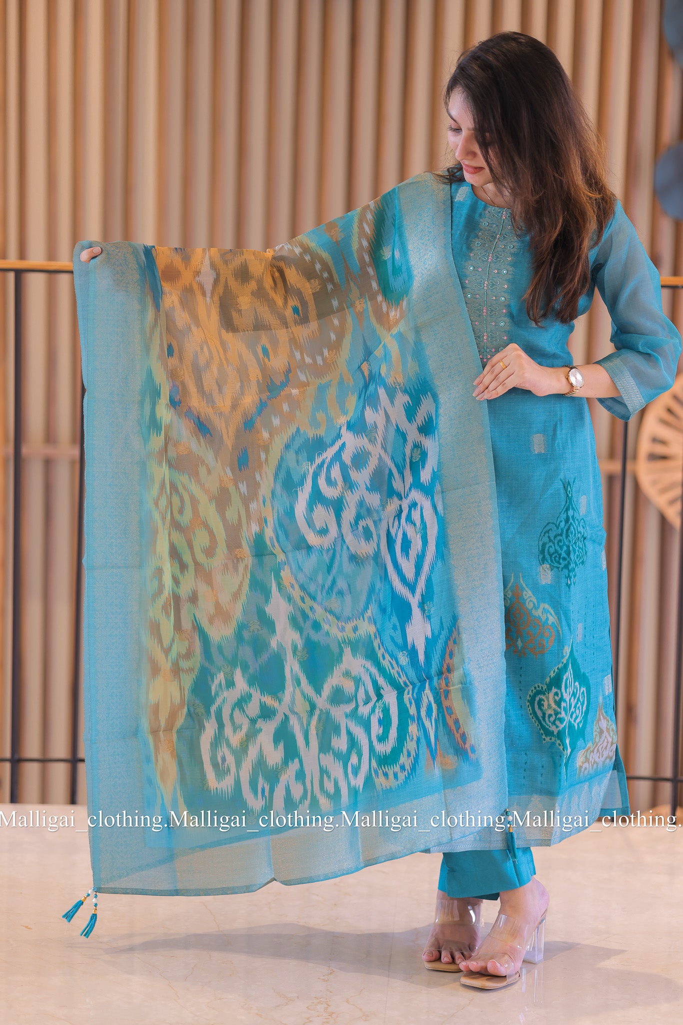 Sky blue silk cotton ethnic salwar