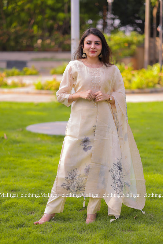 Silk cotton salwar suit - Beige