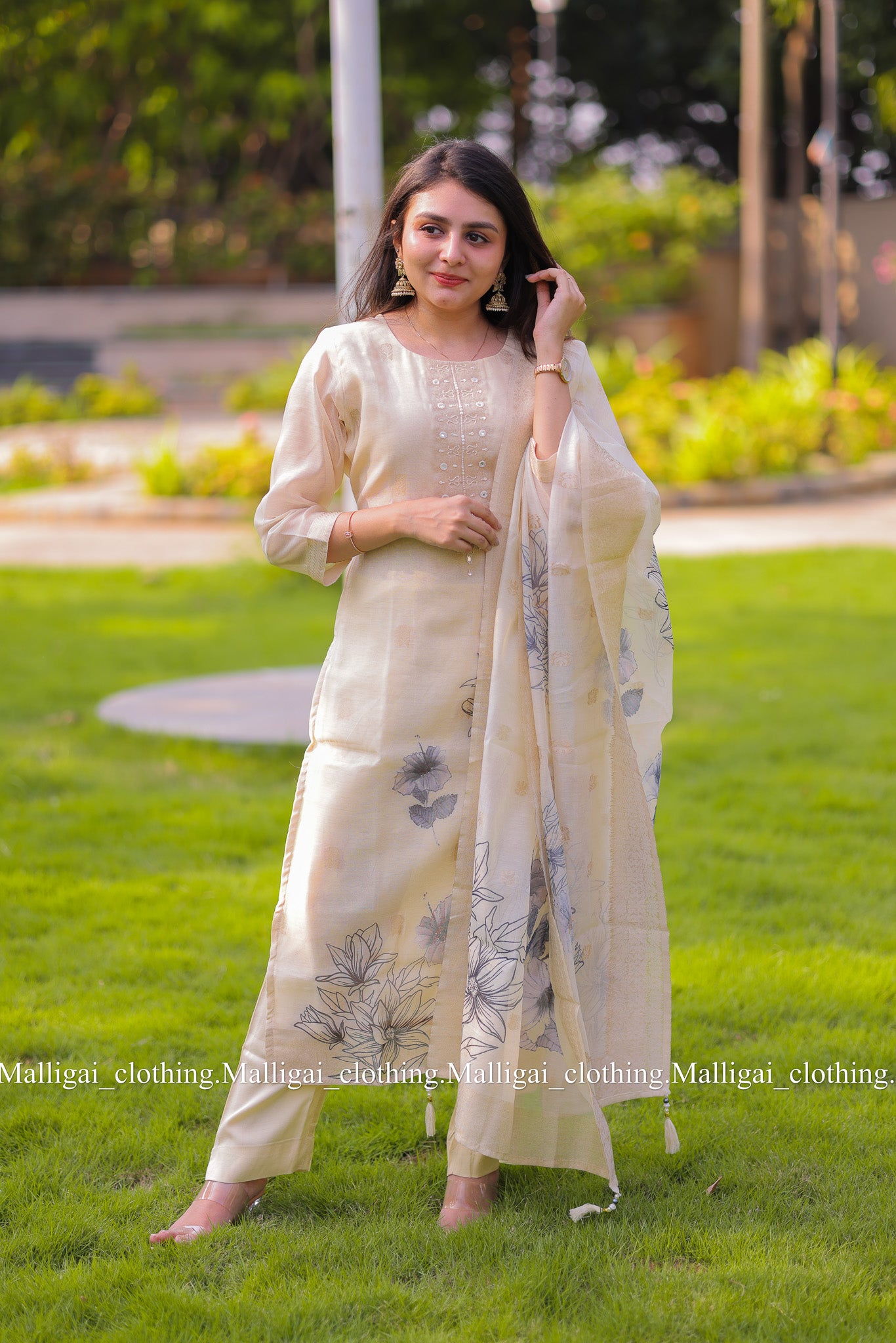 Silk cotton salwar suit - Beige