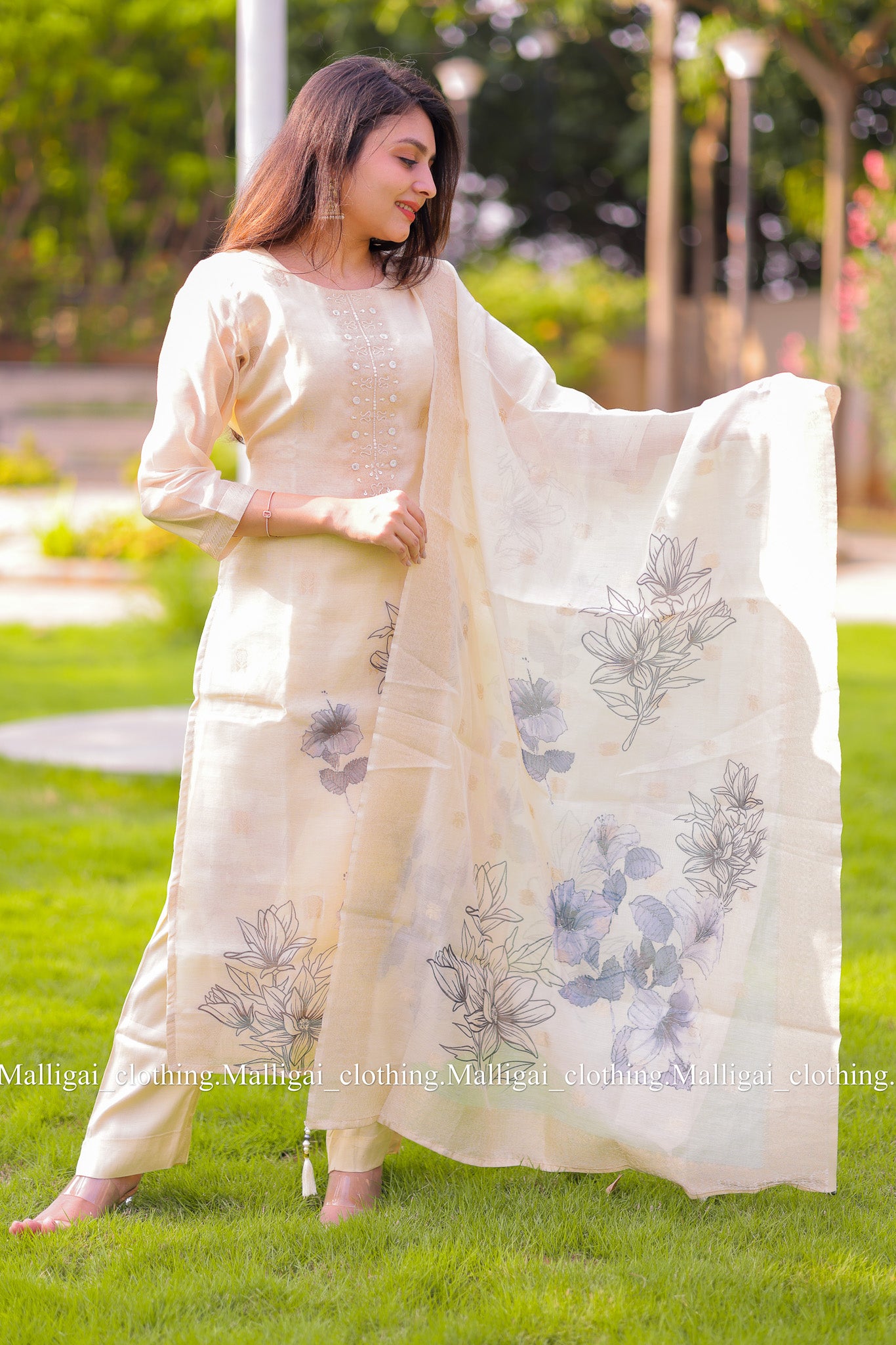Silk cotton salwar suit - Beige
