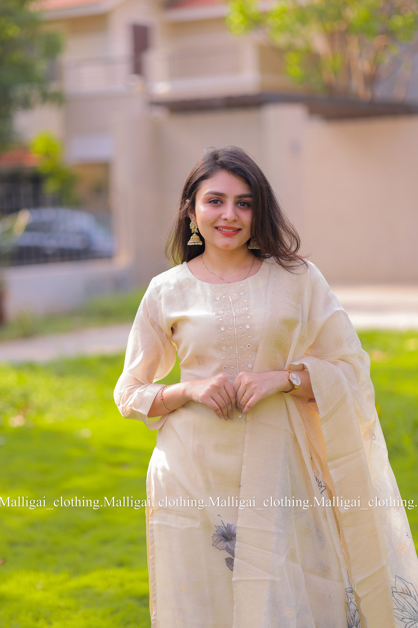 Silk cotton salwar suit - Beige