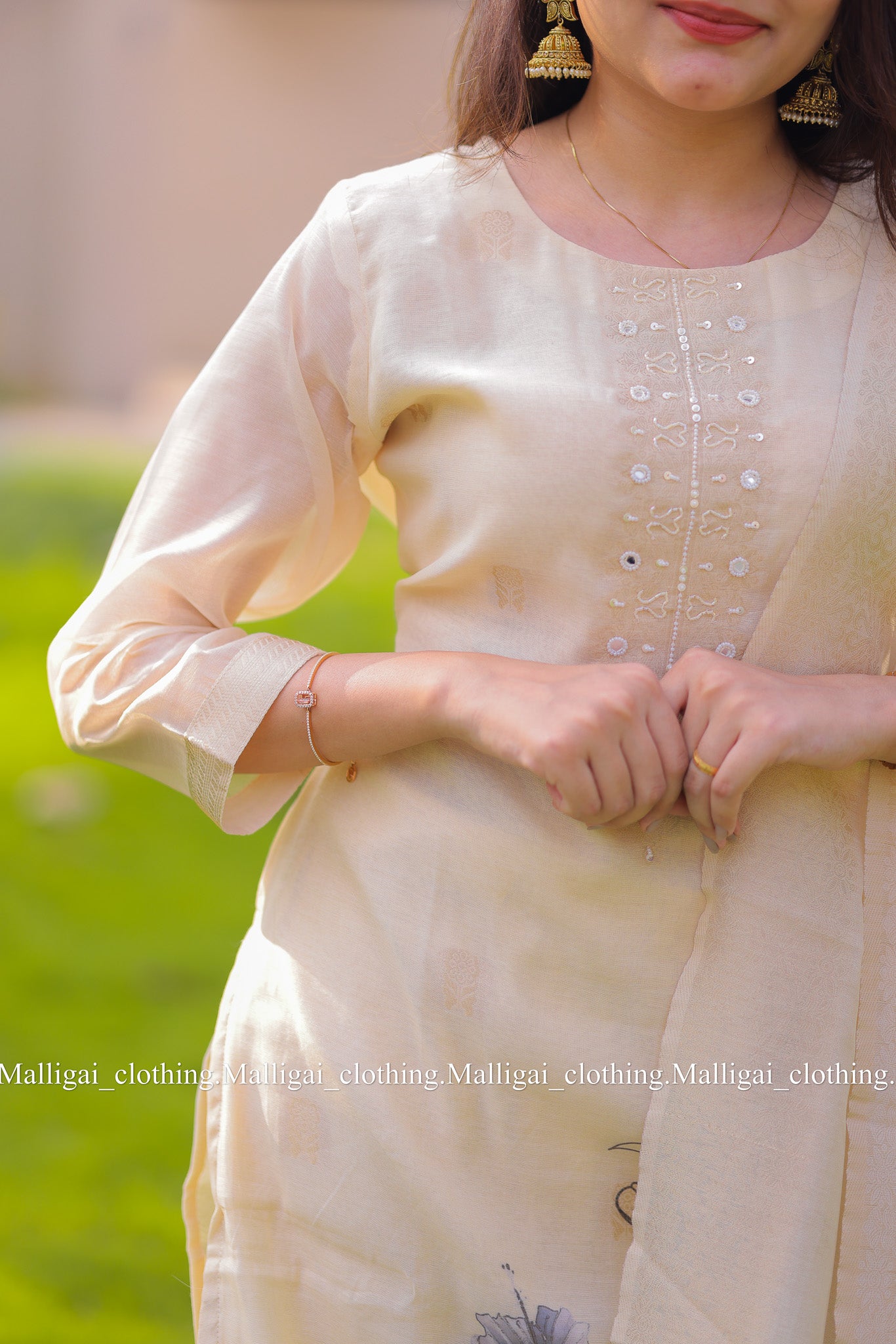 Silk cotton salwar suit - Beige