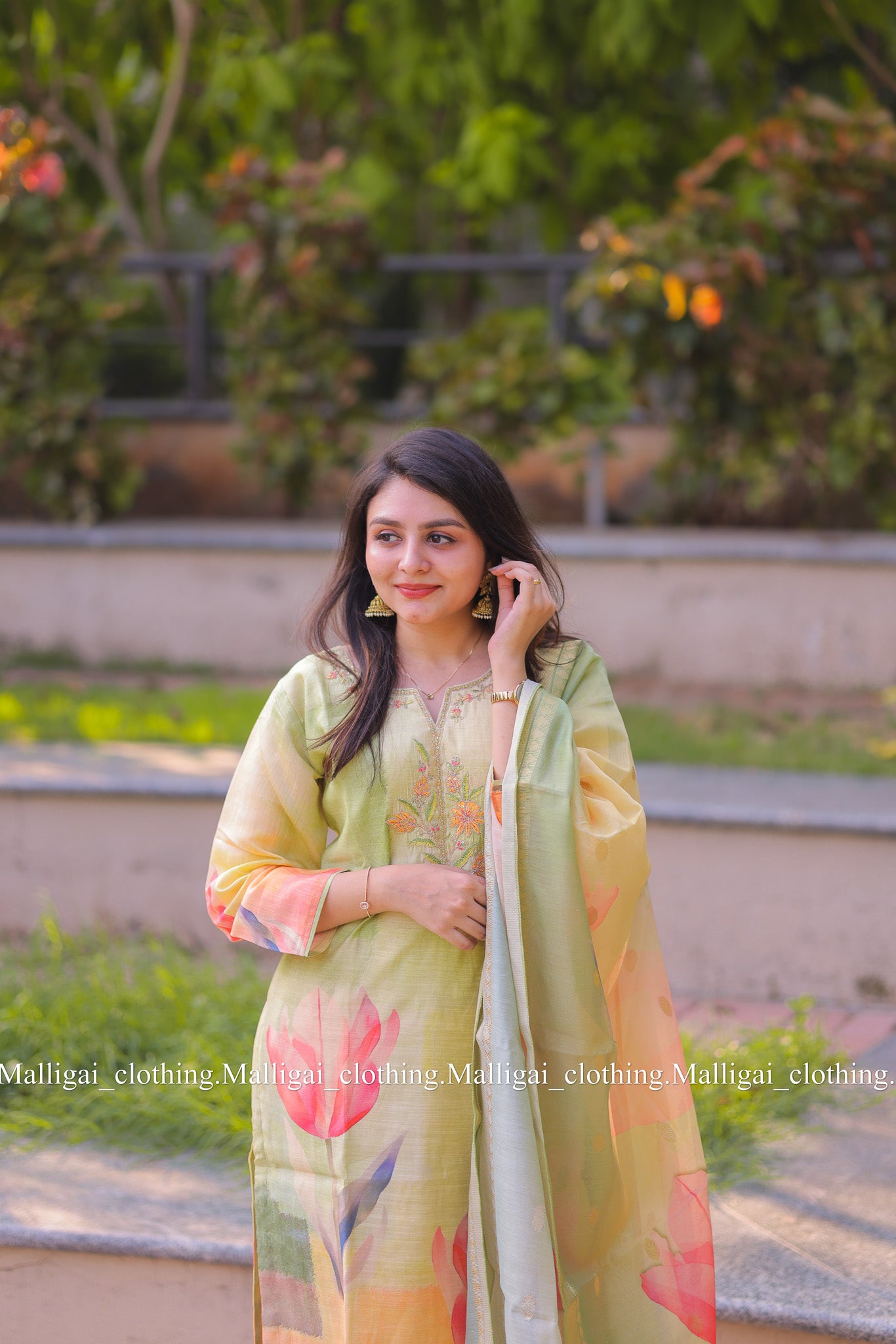 Rainbow Silk Slub salwar suit - Light Green