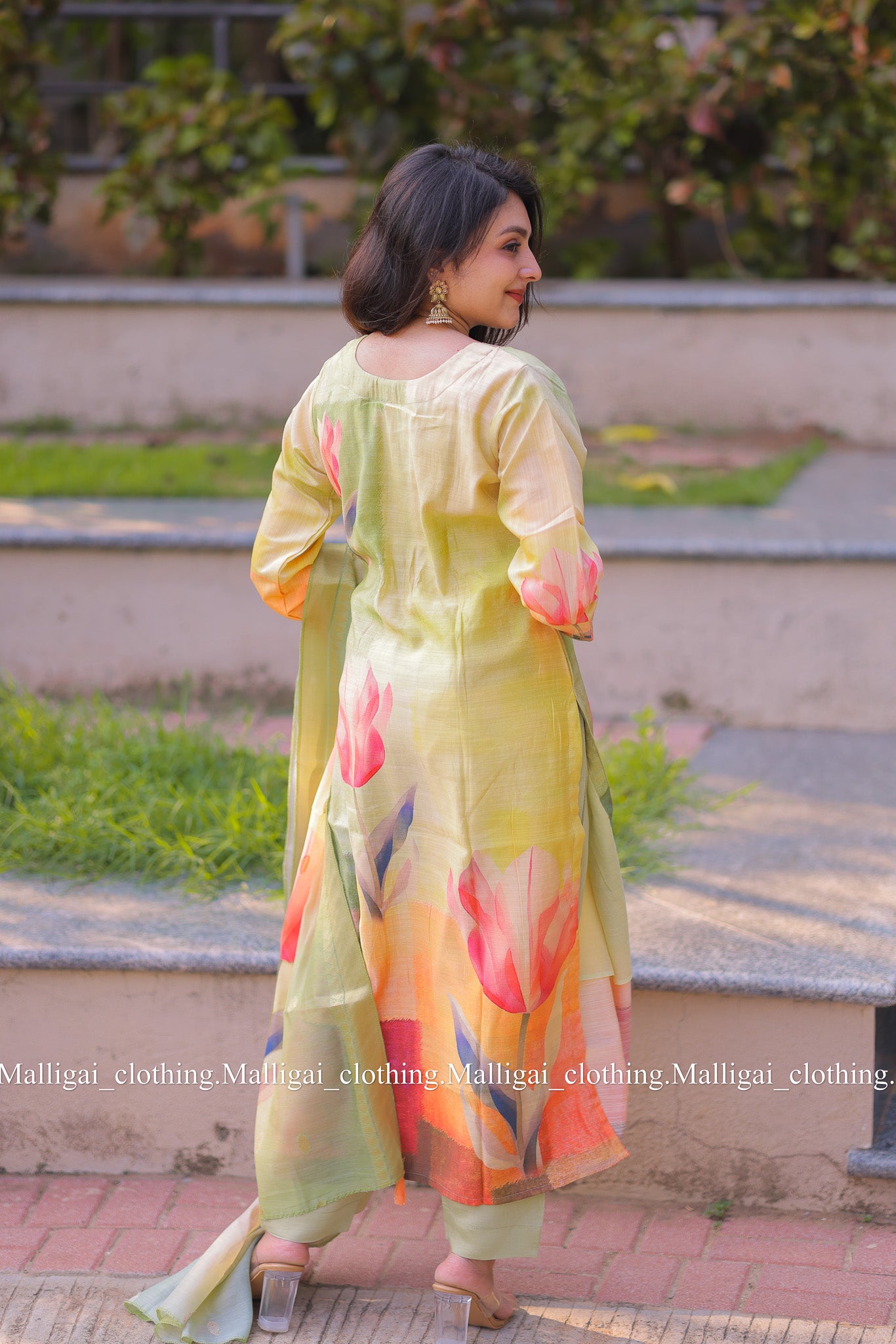 Rainbow Silk Slub salwar suit - Light Green