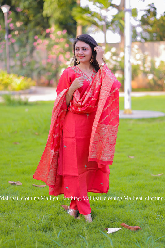 Roman Silk - Salwar Suit Red