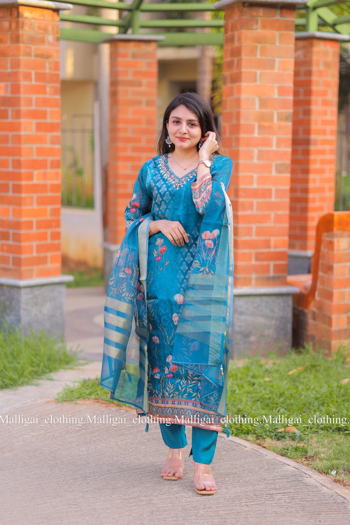 Shimmer tissue salwar with hand work - Blue
