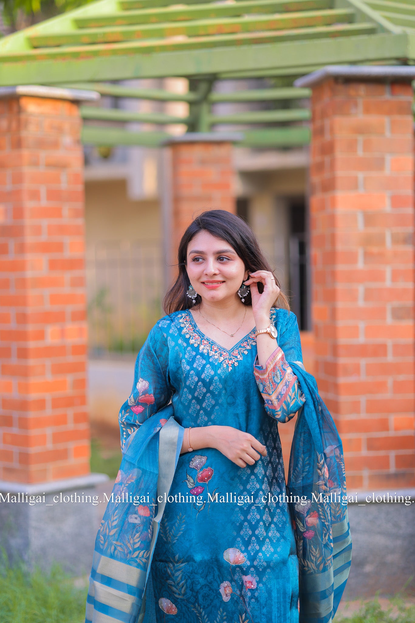 Shimmer tissue salwar with hand work - Blue