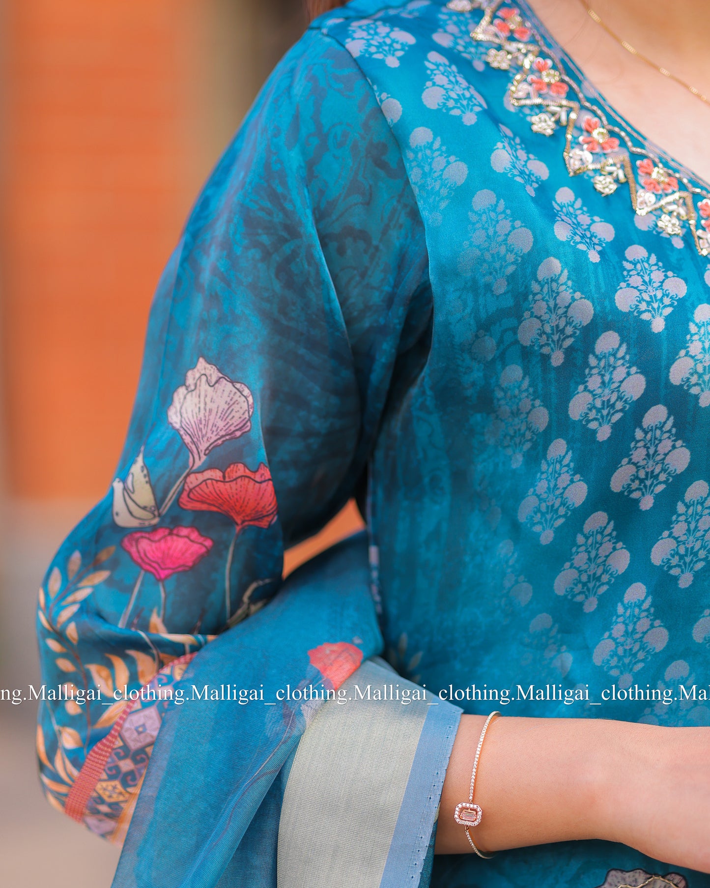 Shimmer tissue salwar with hand work - Blue