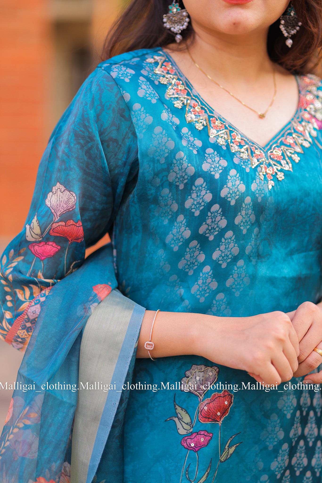 Shimmer tissue salwar with hand work - Blue