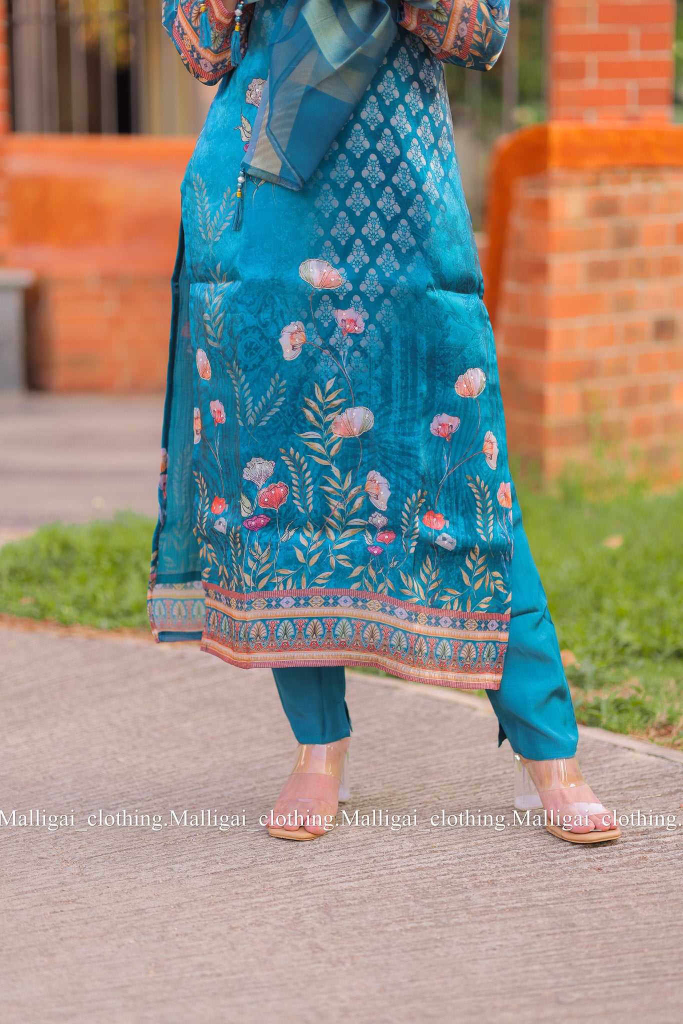 Shimmer tissue salwar with hand work - Blue