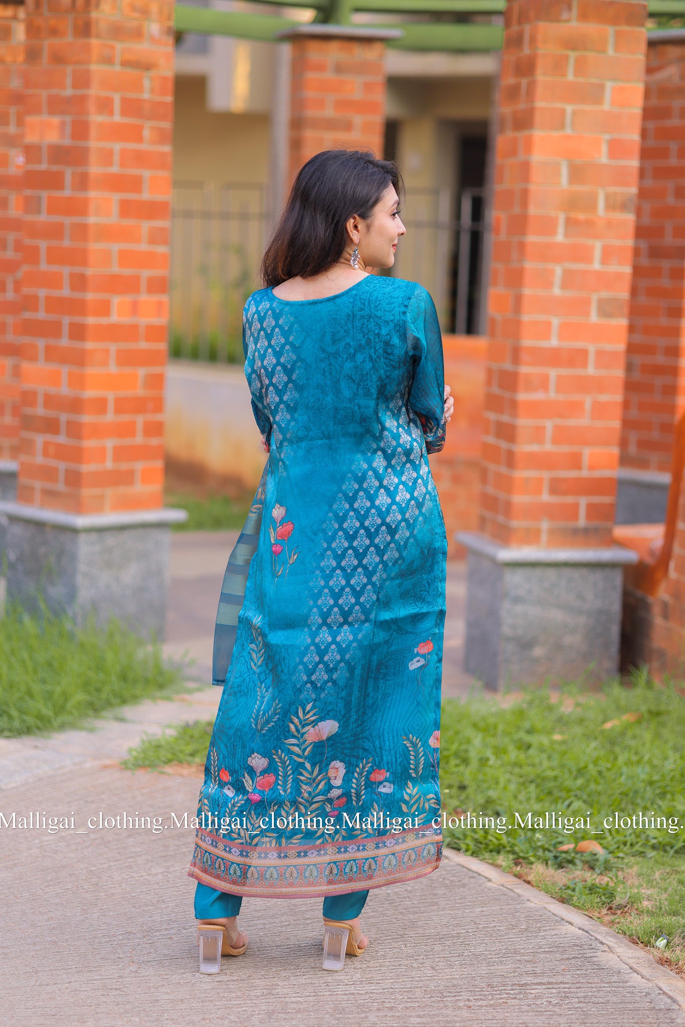 Shimmer tissue salwar with hand work - Blue