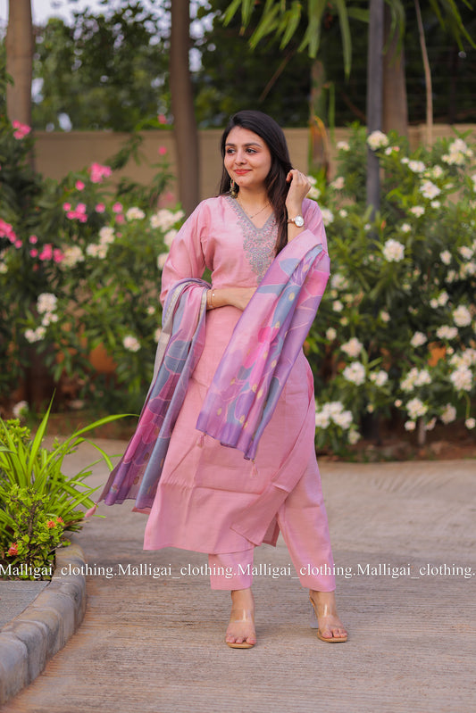 Rainbow Silk Slub - Light Pink