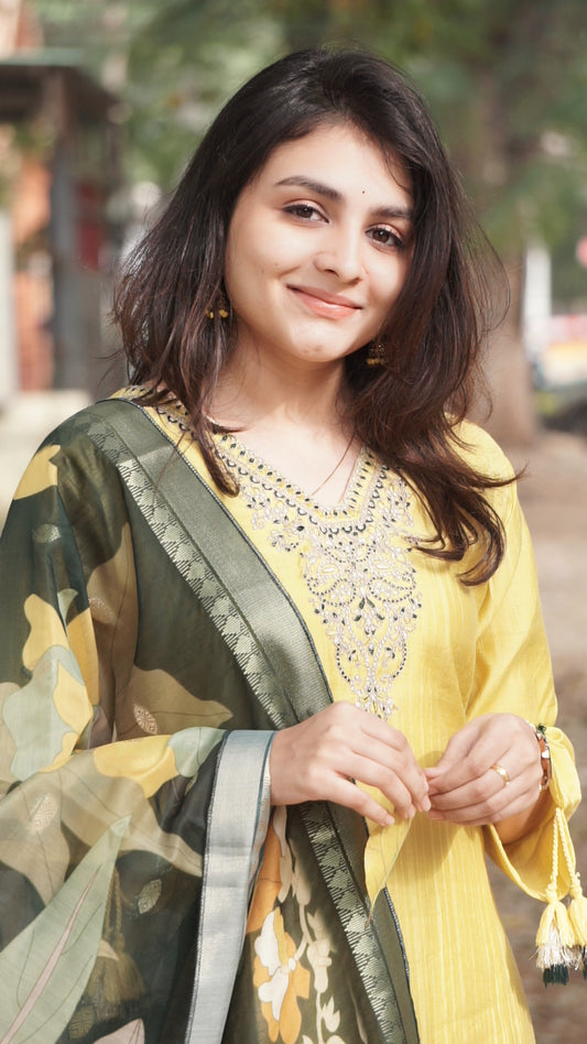 Rainbow Silk Slub - Yellow and Green