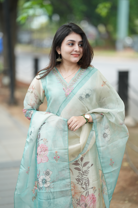 Tissue Shimmer Silk - Salwar Suit Blue