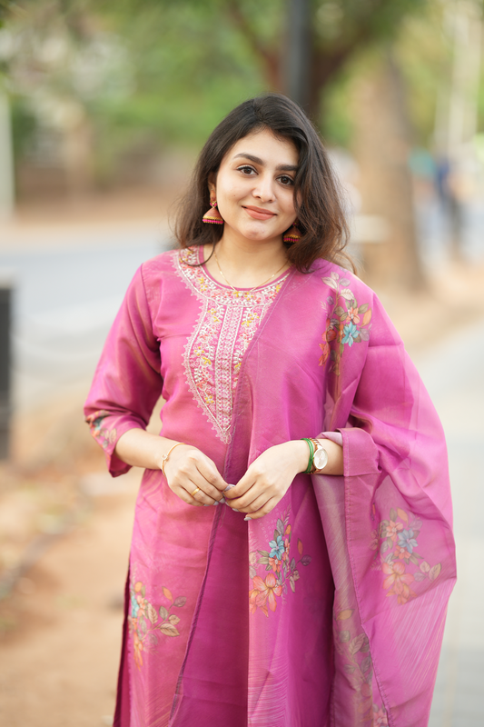 Tissue Shimmer Silk - Salwar Suit Pink