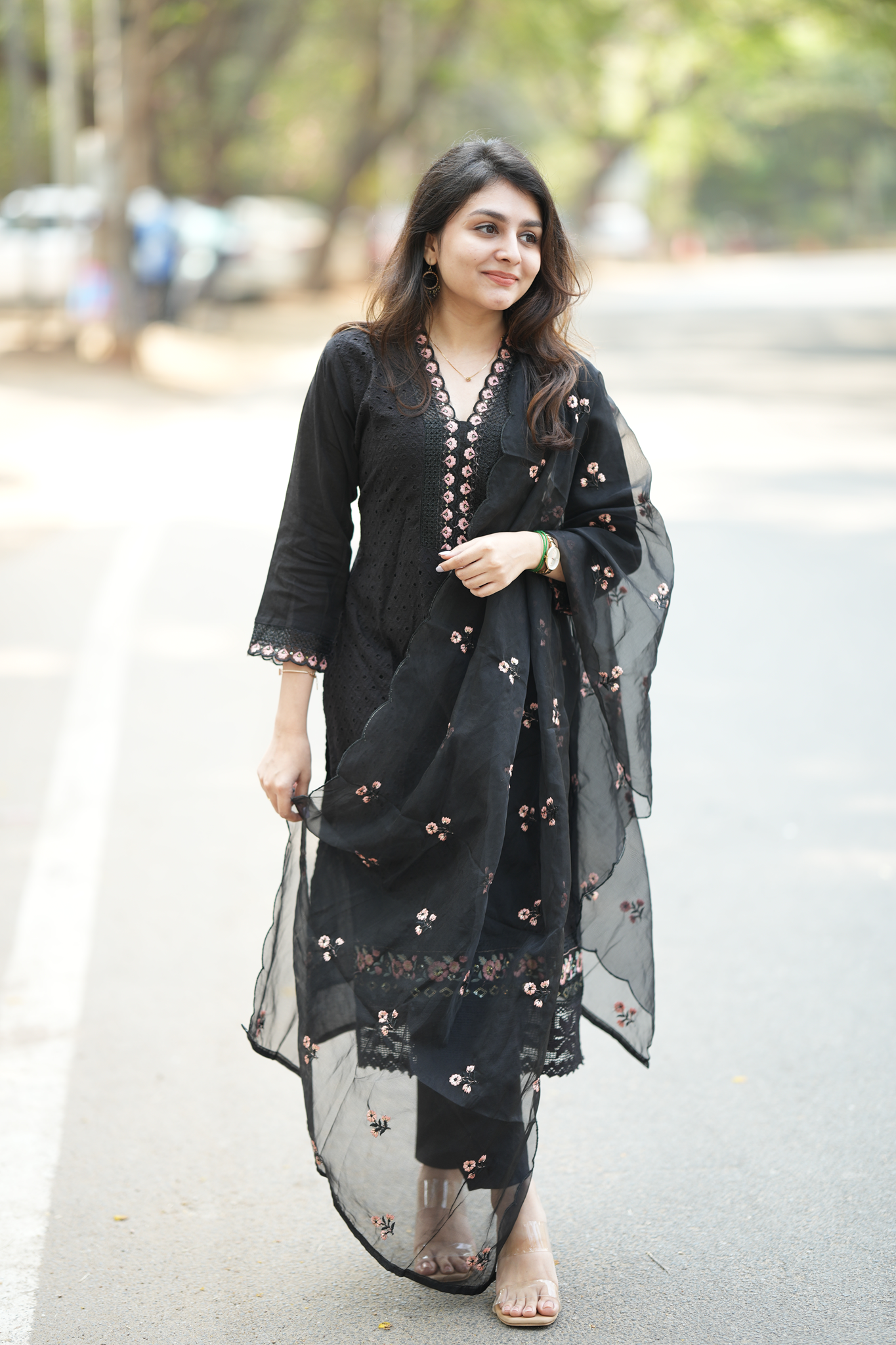 Black Embroidered Cotton Blend - Straight Salwar Suit
