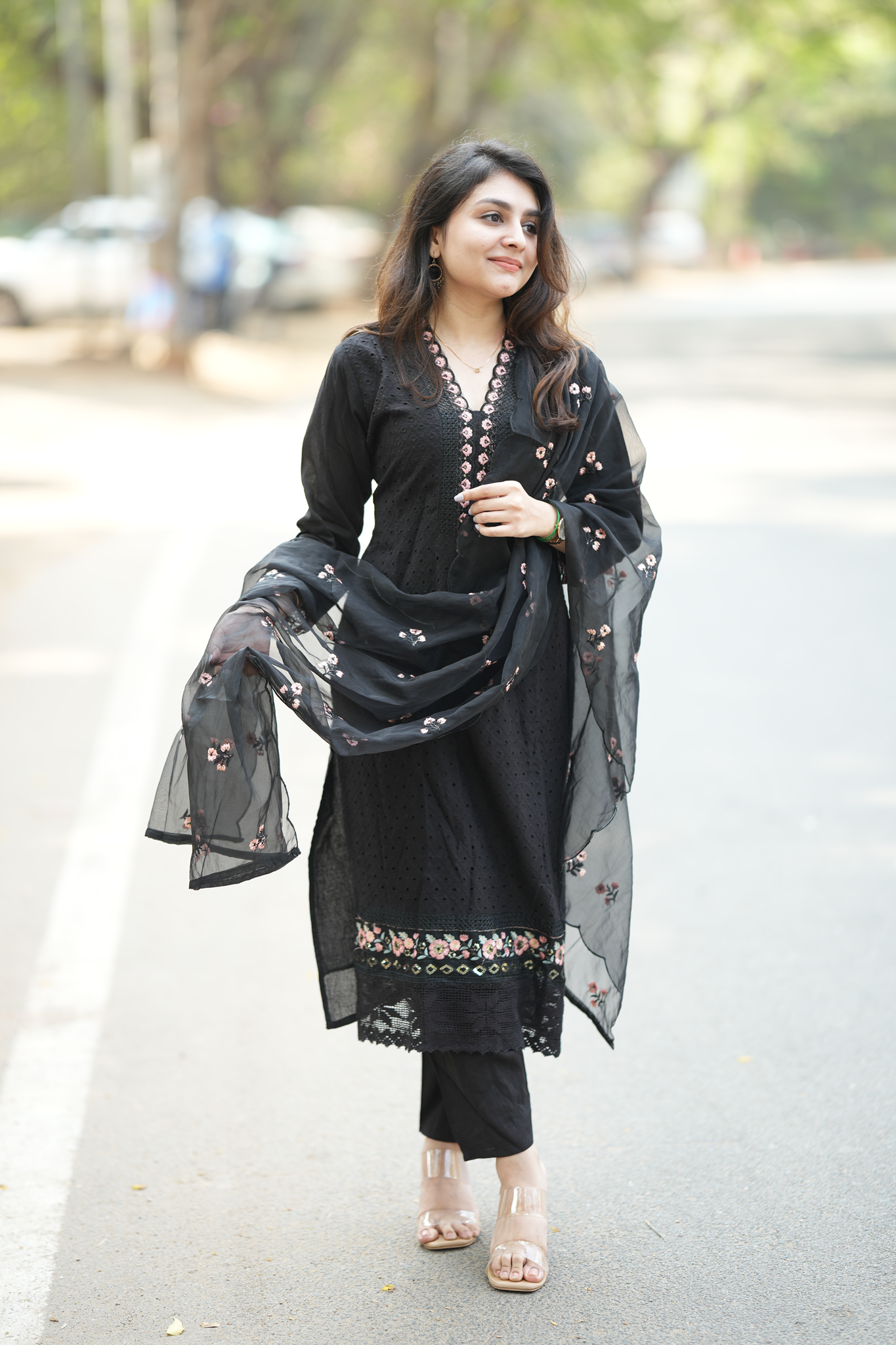 Black Embroidered Cotton Blend - Straight Salwar Suit