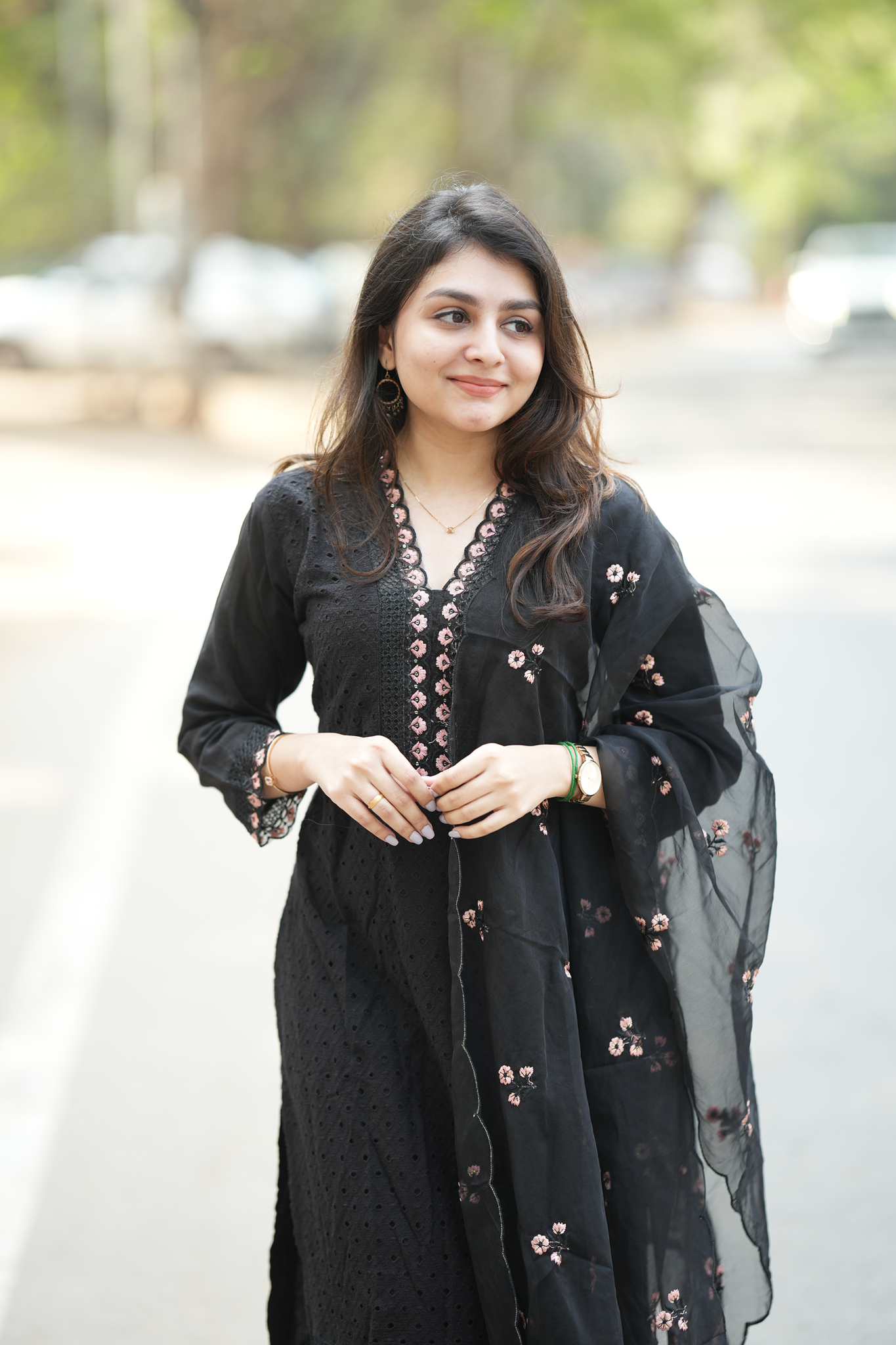 Black Embroidered Cotton Blend - Straight Salwar Suit