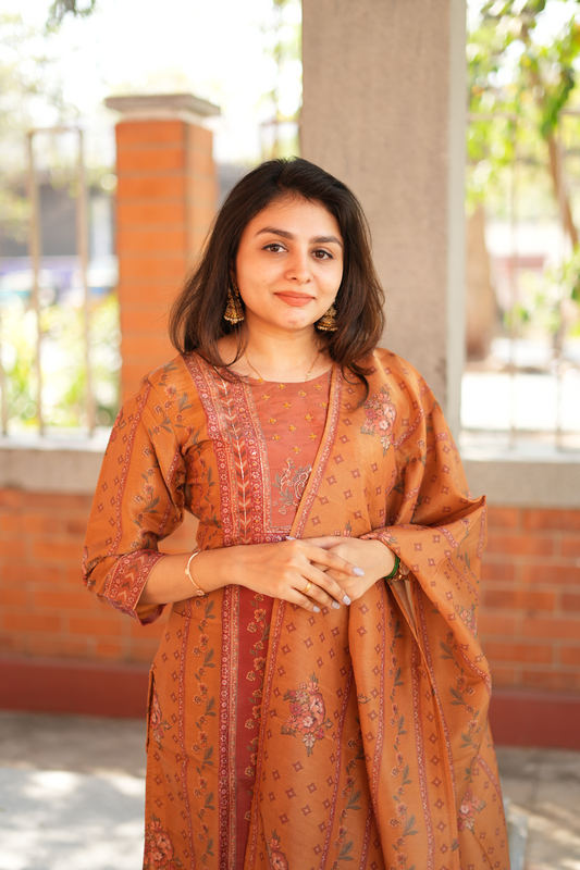 Chanderi Silk Salwar Suit - Mustard
