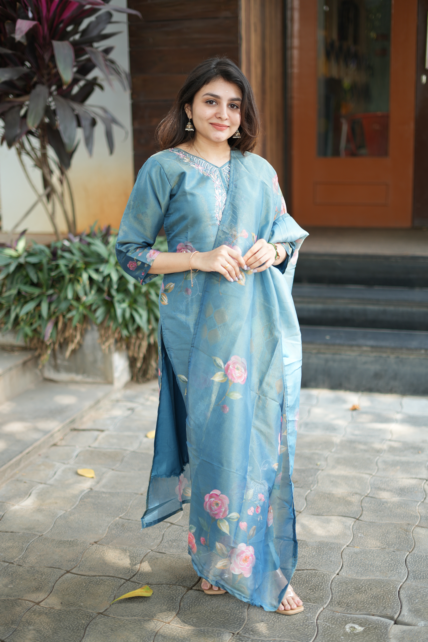 Tissue Silk Shimmer - Salwar Suit Blue