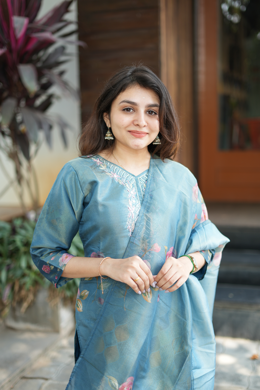 Tissue Silk Shimmer - Salwar Suit Blue