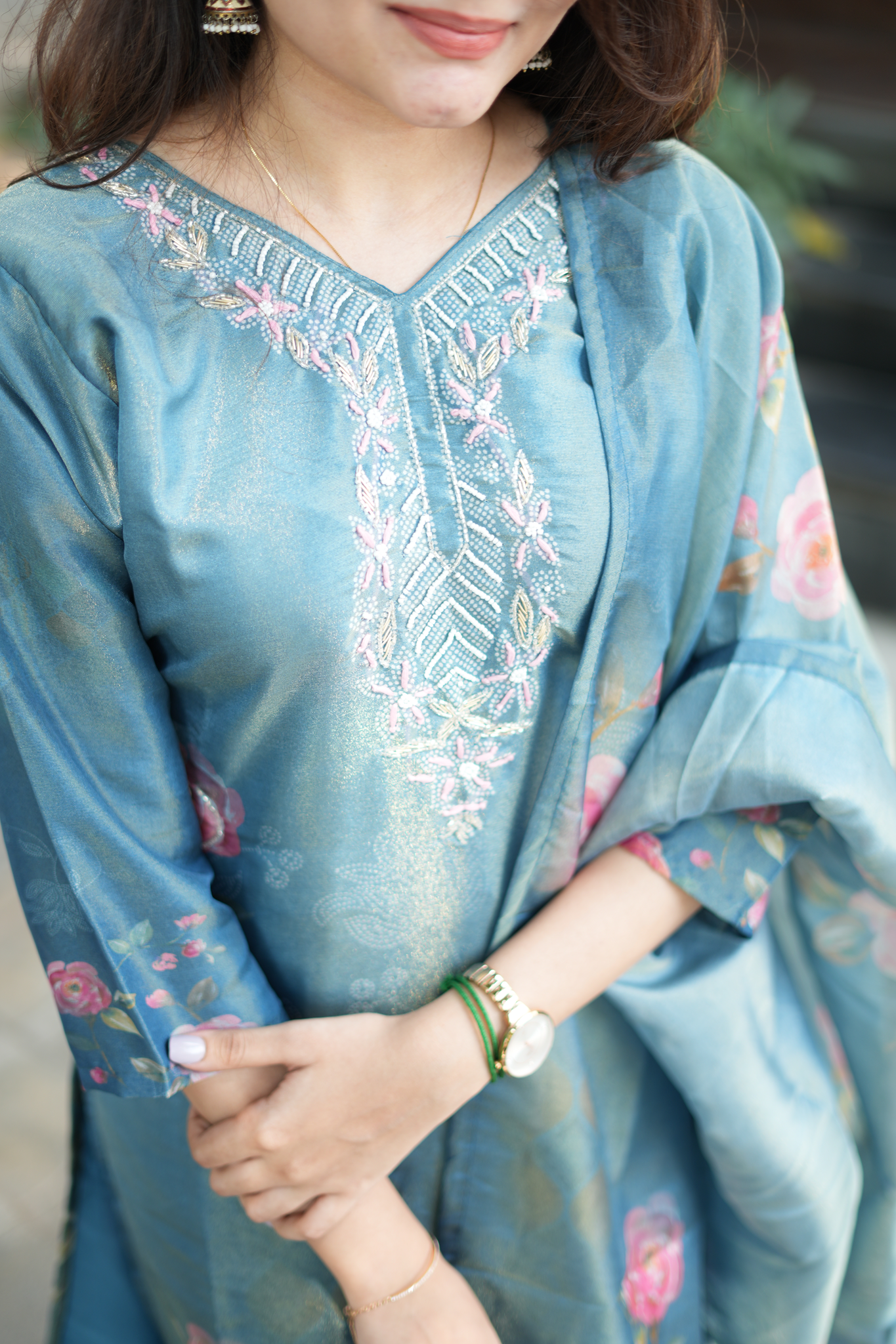 Tissue Silk Shimmer - Salwar Suit Blue