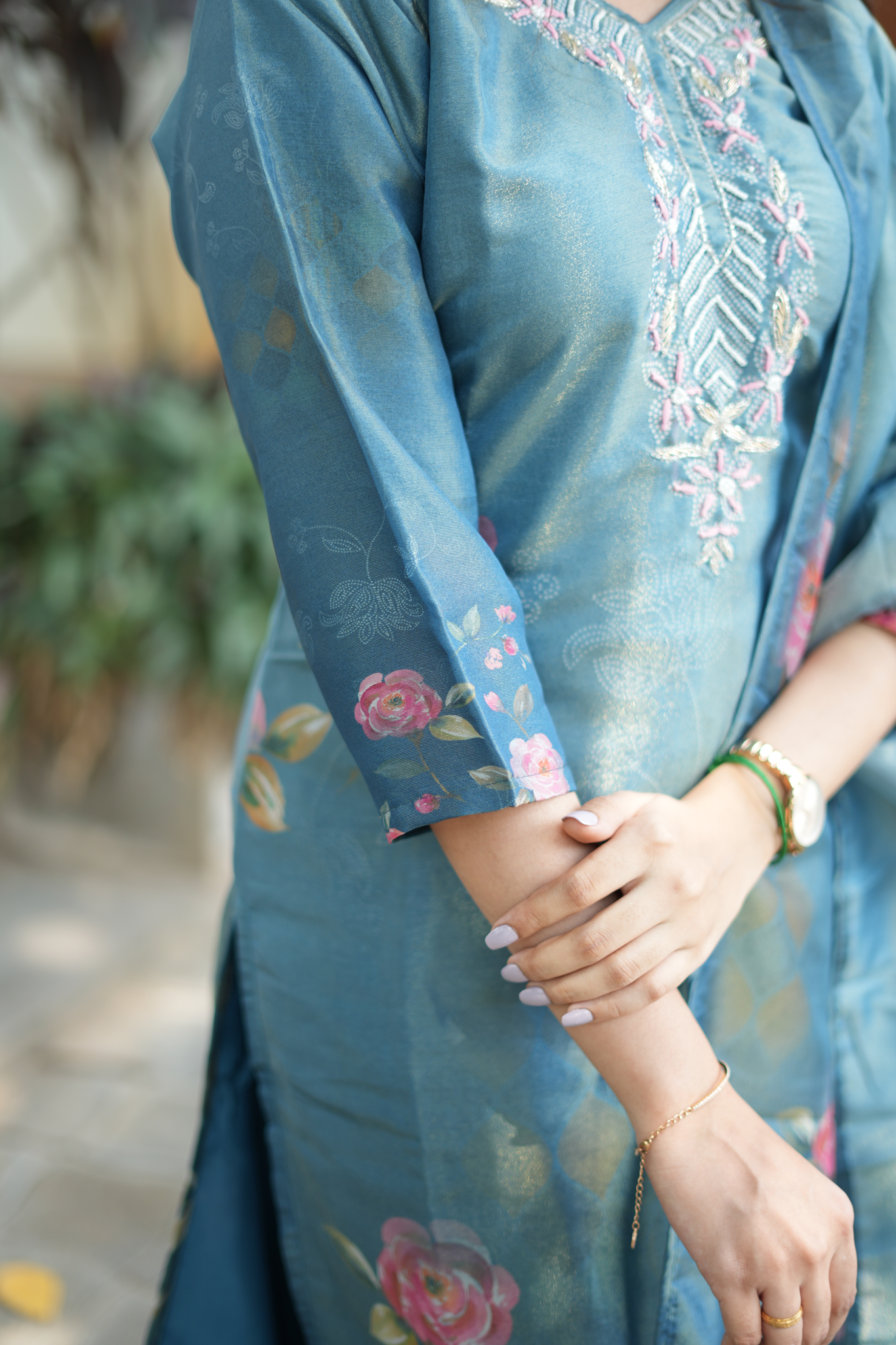 Tissue Silk Shimmer - Salwar Suit Blue