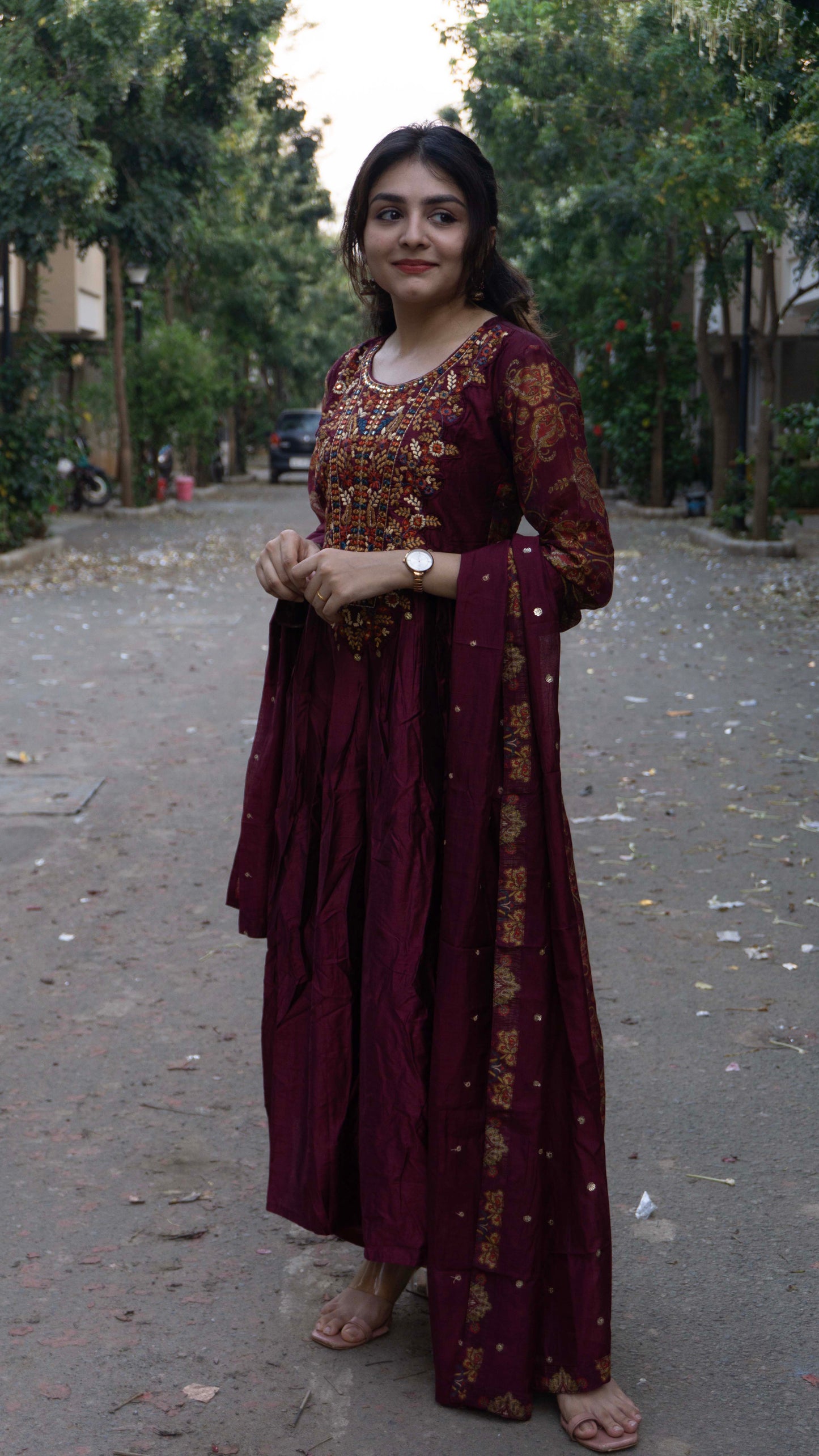 Maroon - Pure Silk - Heavy Embroidery with hand work 3 piece salwar suit