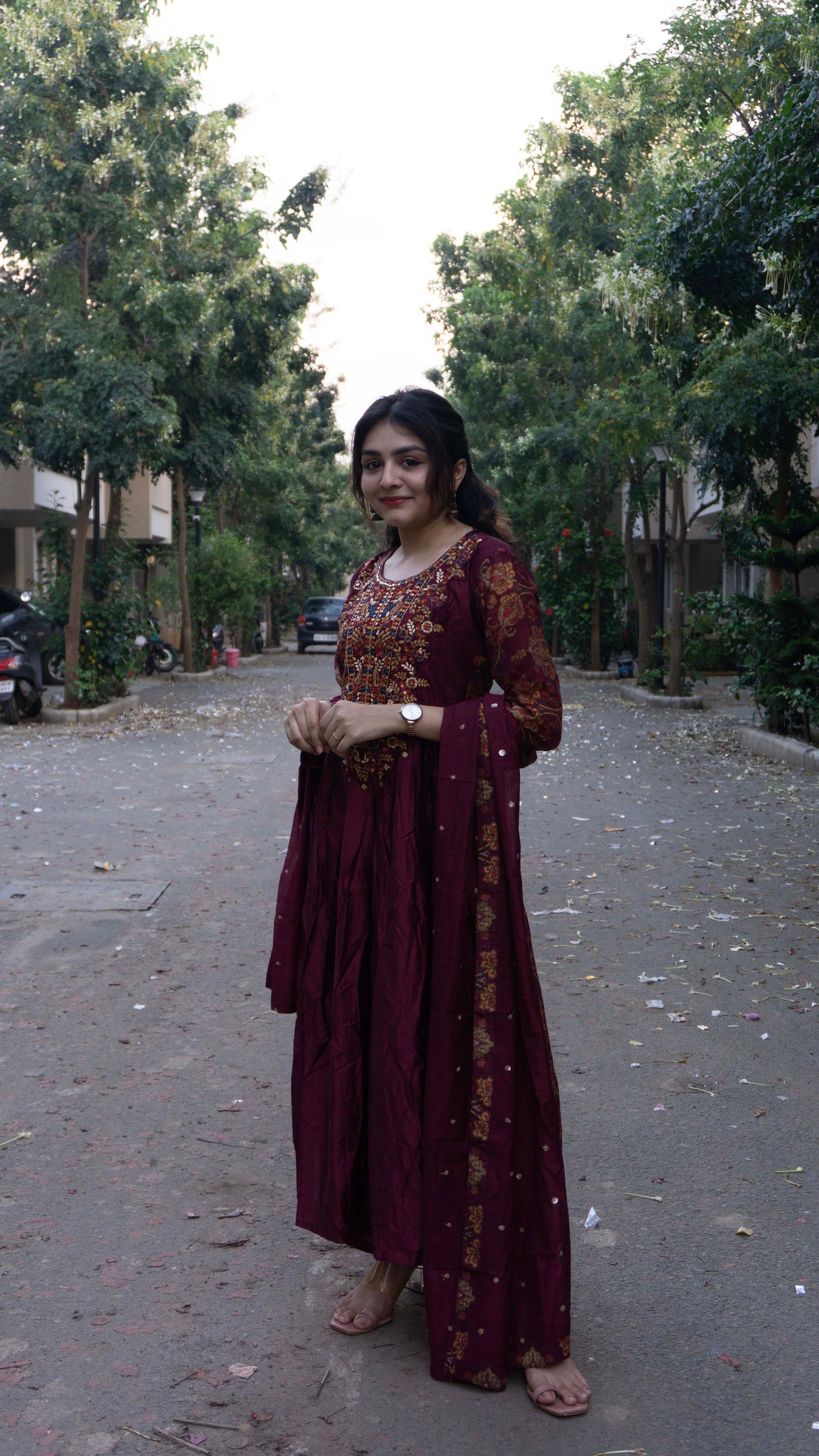 Maroon - Pure Silk - Heavy Embroidery with hand work 3 piece salwar suit