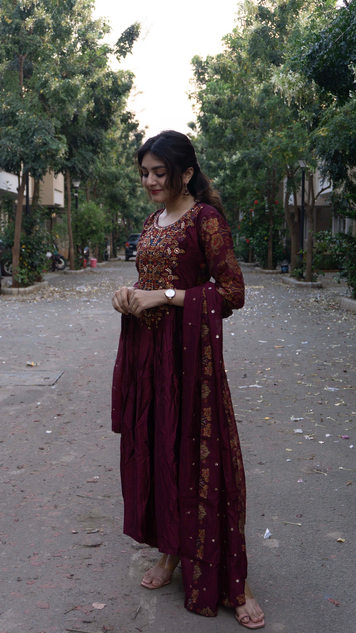 Maroon - Pure Silk - Heavy Embroidery with hand work 3 piece salwar suit
