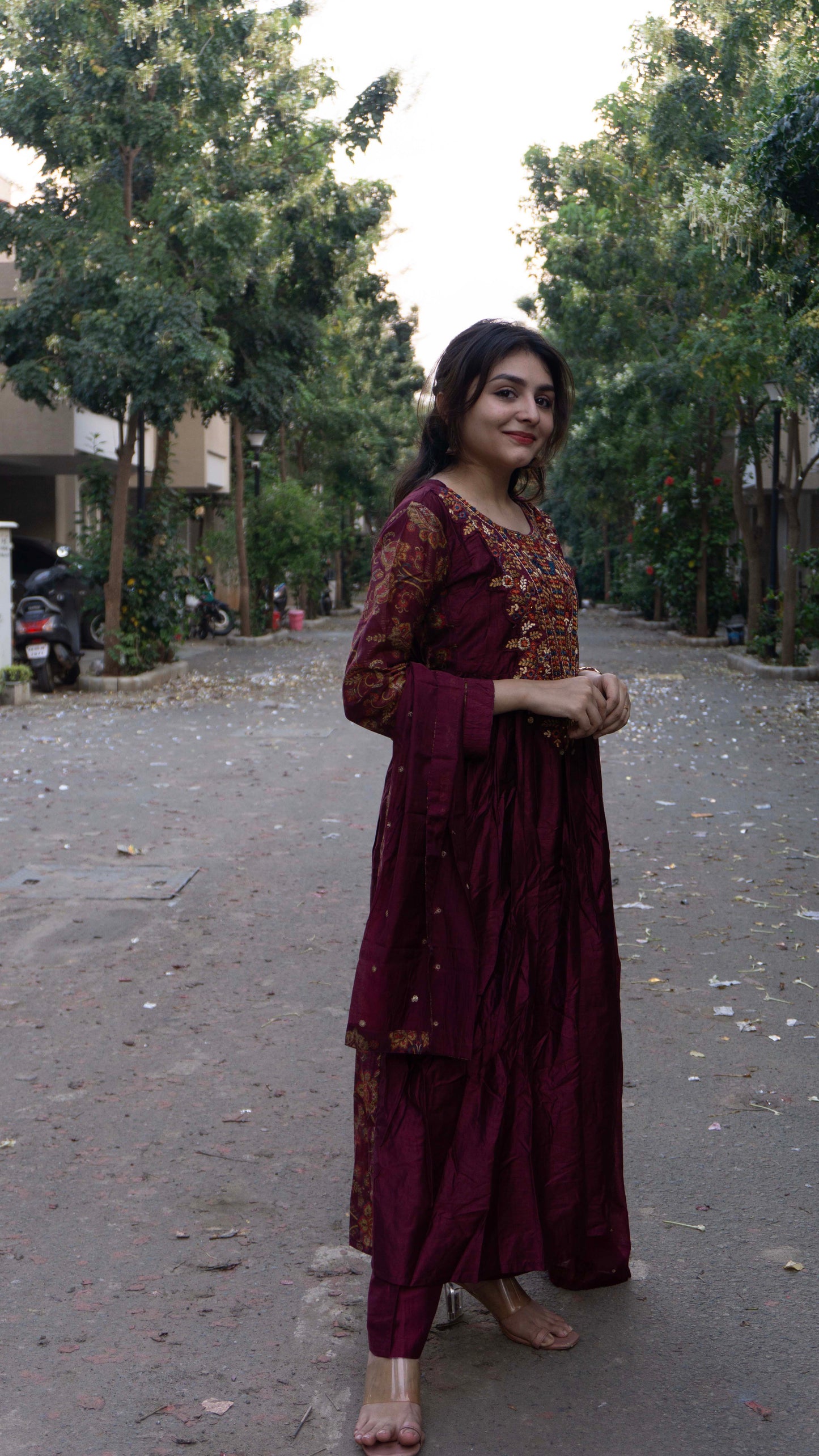 Maroon - Pure Silk - Heavy Embroidery with hand work 3 piece salwar suit