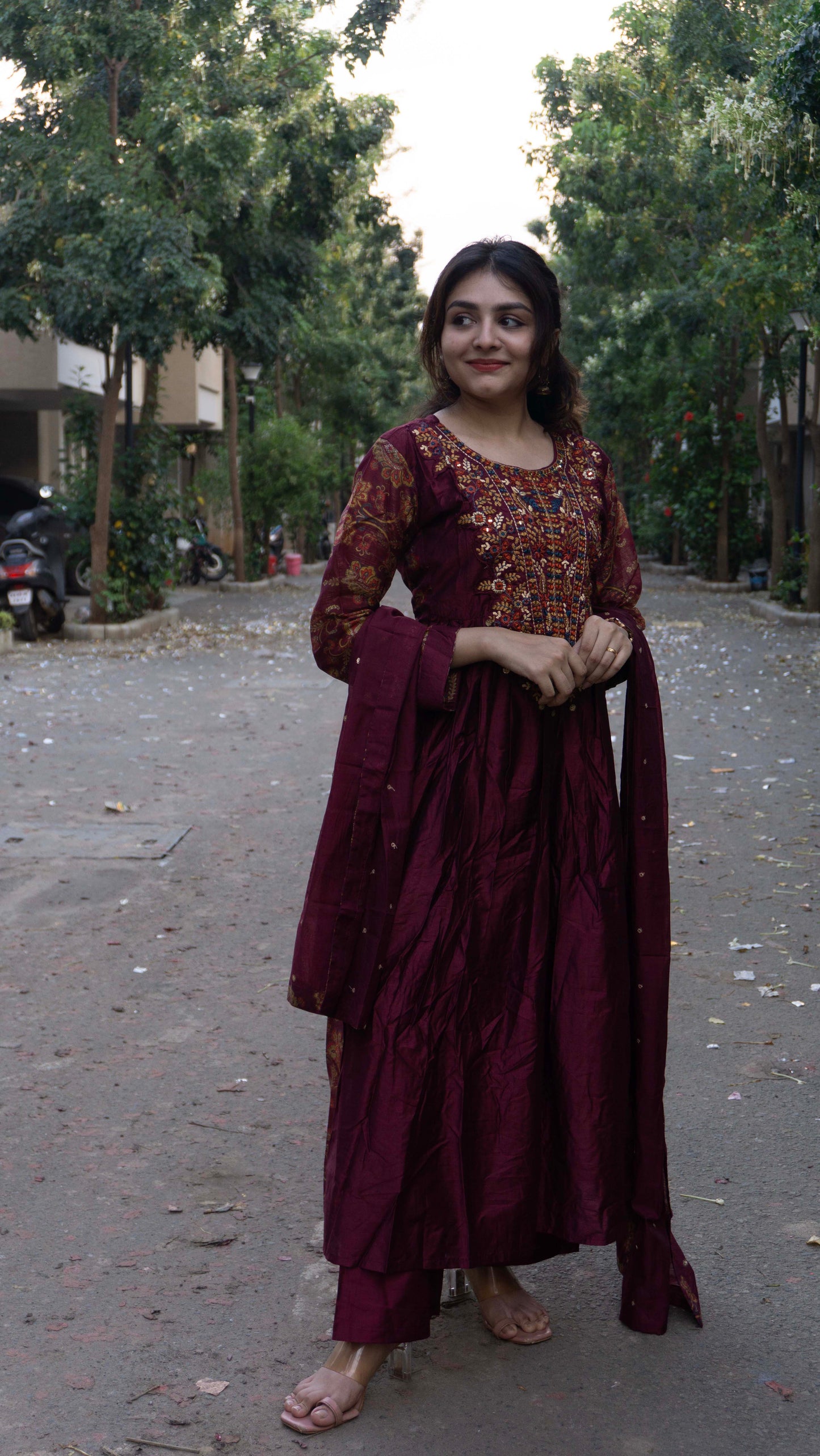 Maroon - Pure Silk - Heavy Embroidery with hand work 3 piece salwar suit