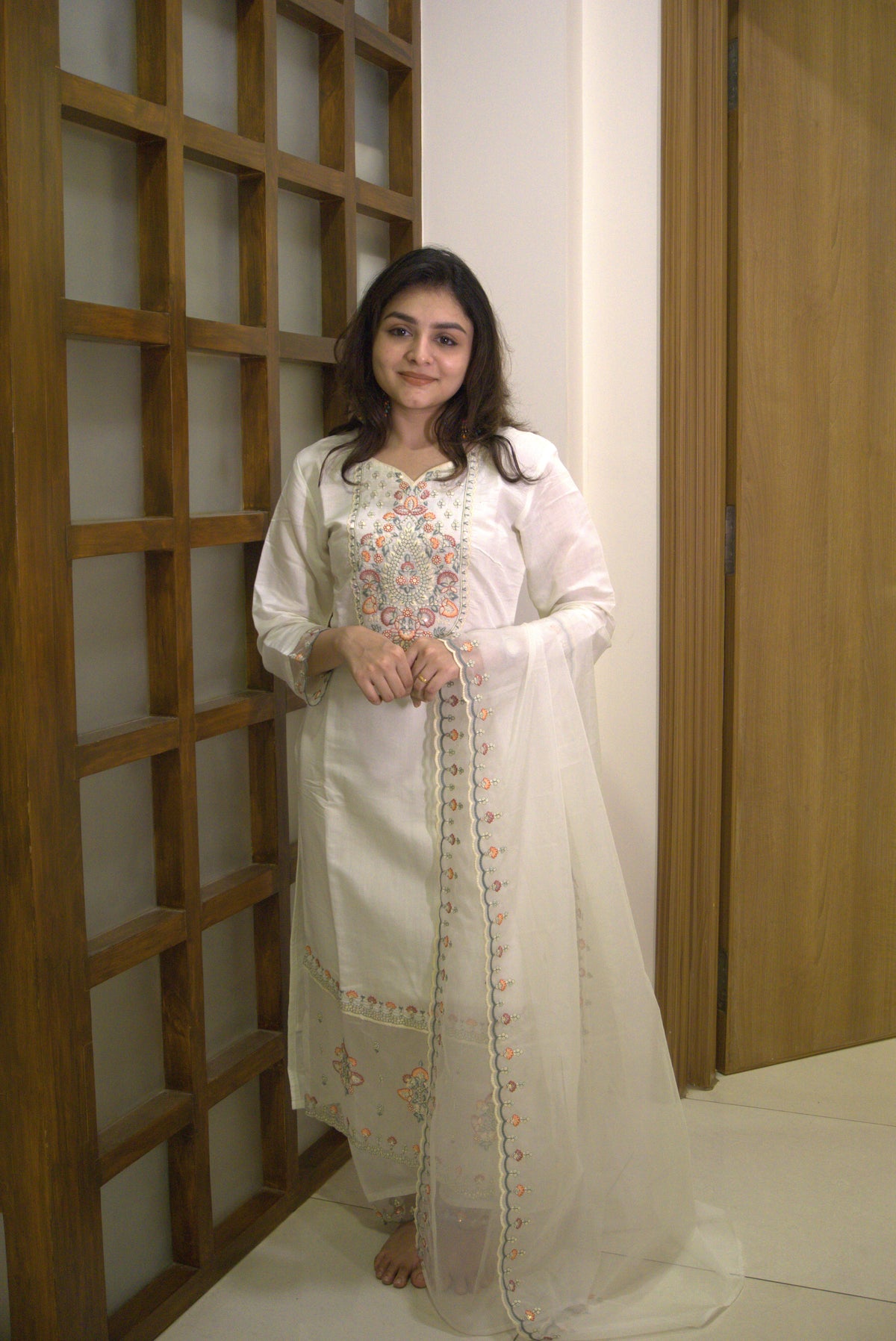 Pure White 3 Piece set - Modal Silk Salwar Suit with Lining