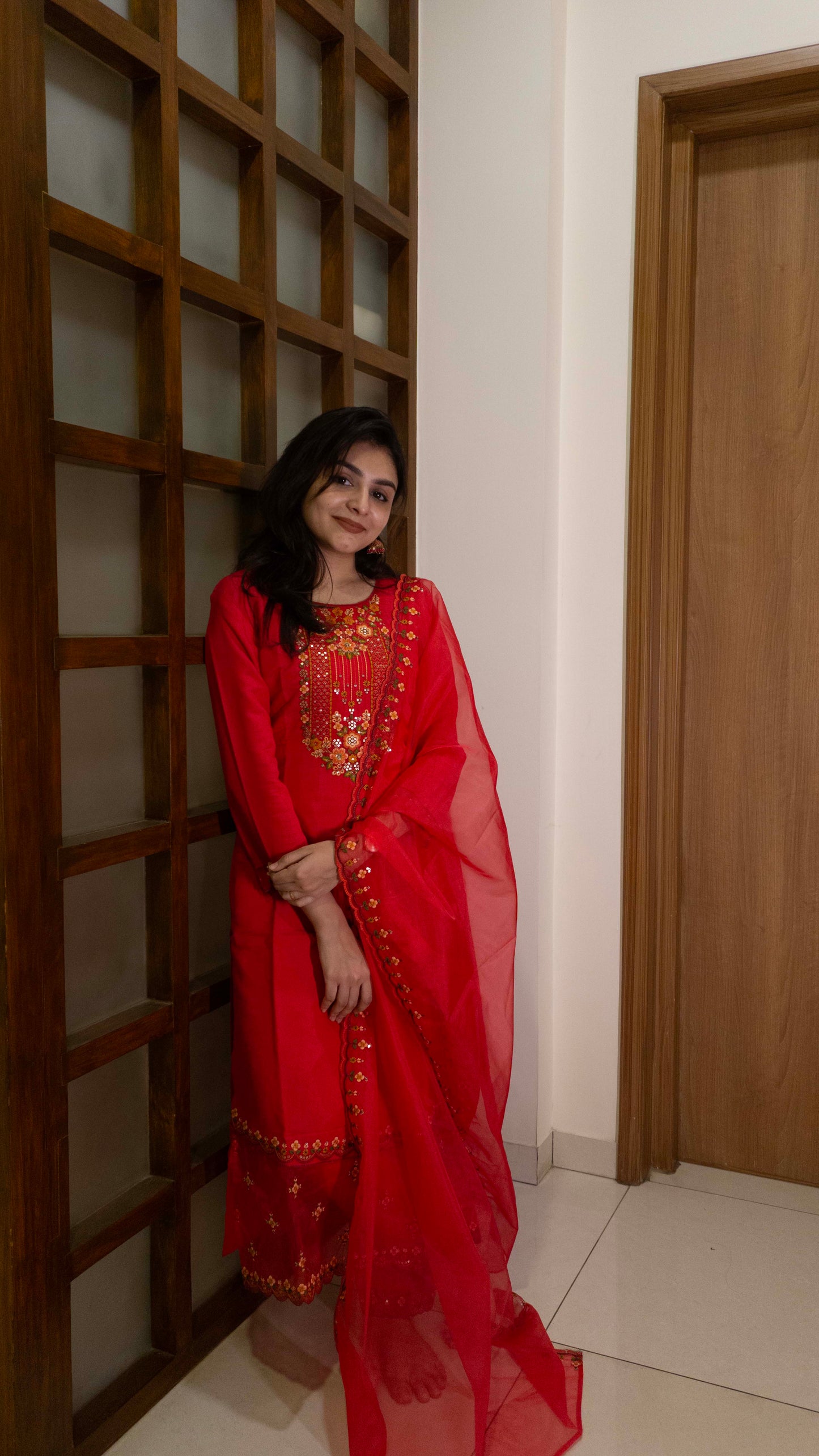 Red 3 Piece set - Modal Silk Salwar Suit