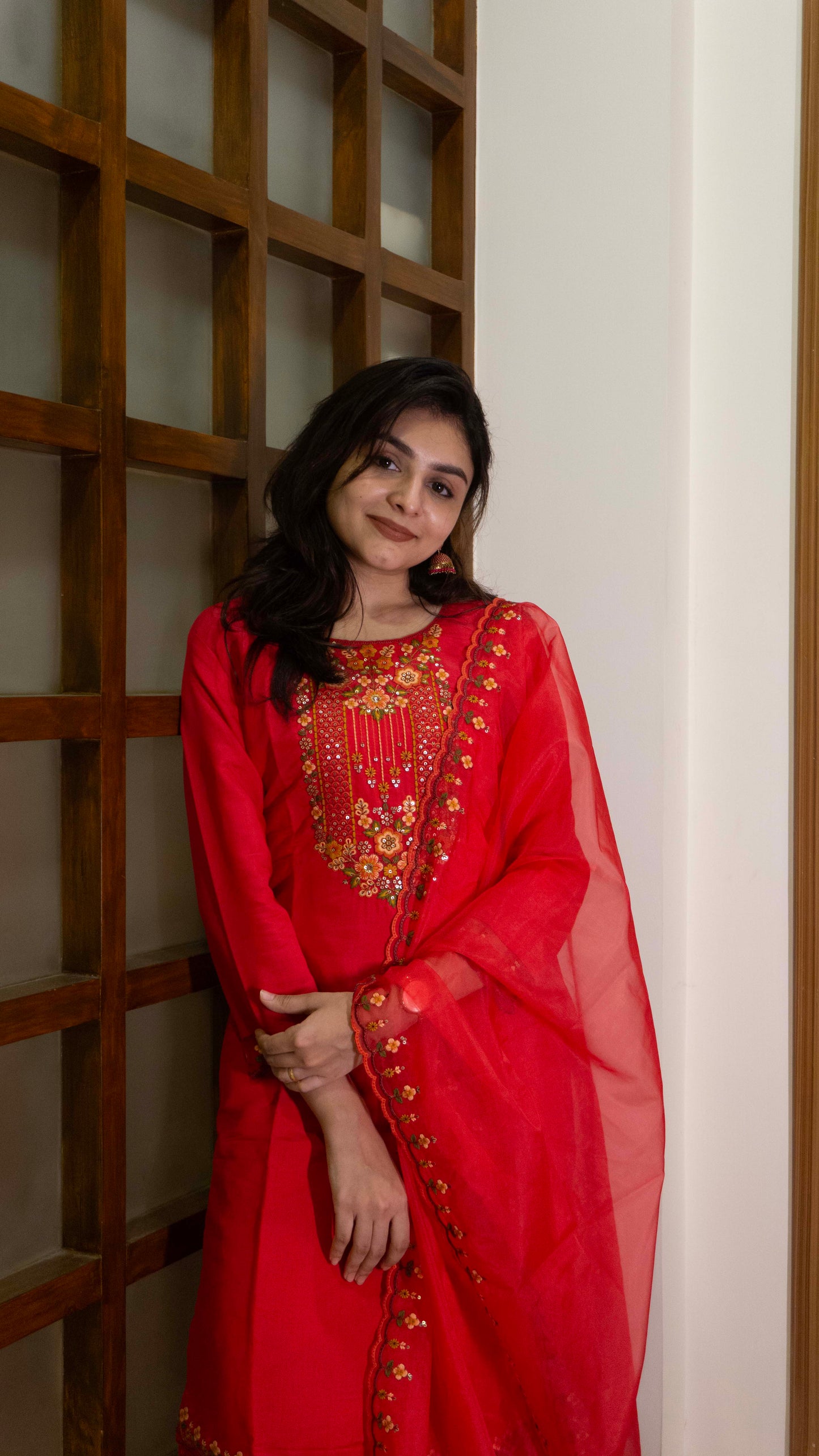 Red 3 Piece set - Modal Silk Salwar Suit