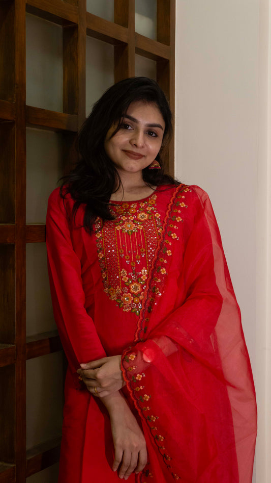 Red 3 Piece set - Modal Silk Salwar Suit
