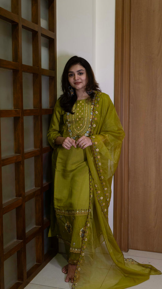 Mehendi Green 3 Piece set - Modal Silk Salwar Suit