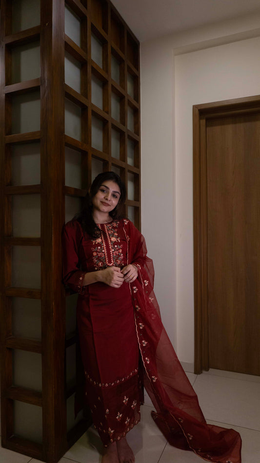 Maroon 3 Piece set - Modal Silk Salwar Suit