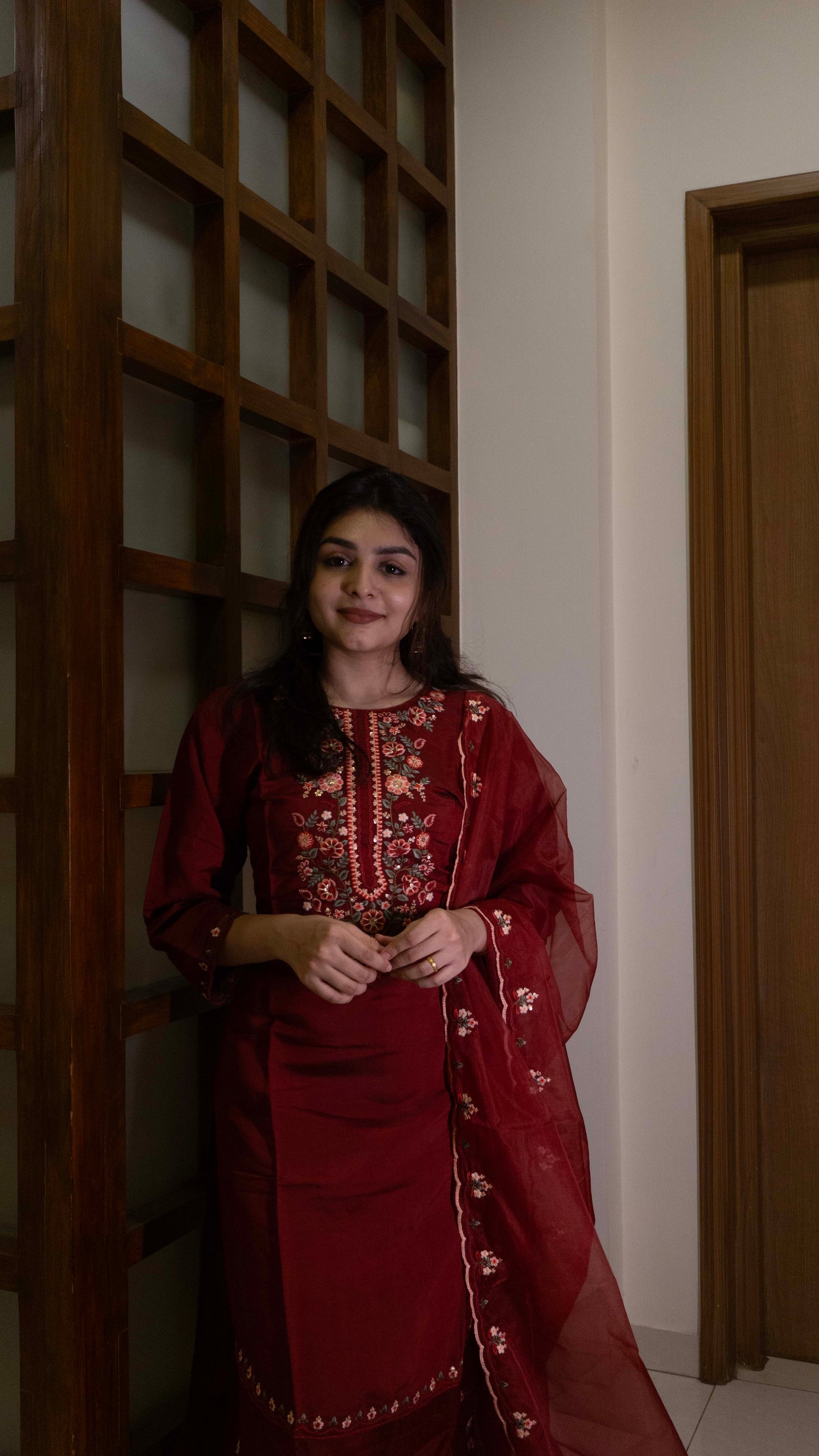 Maroon 3 Piece set - Modal Silk Salwar Suit