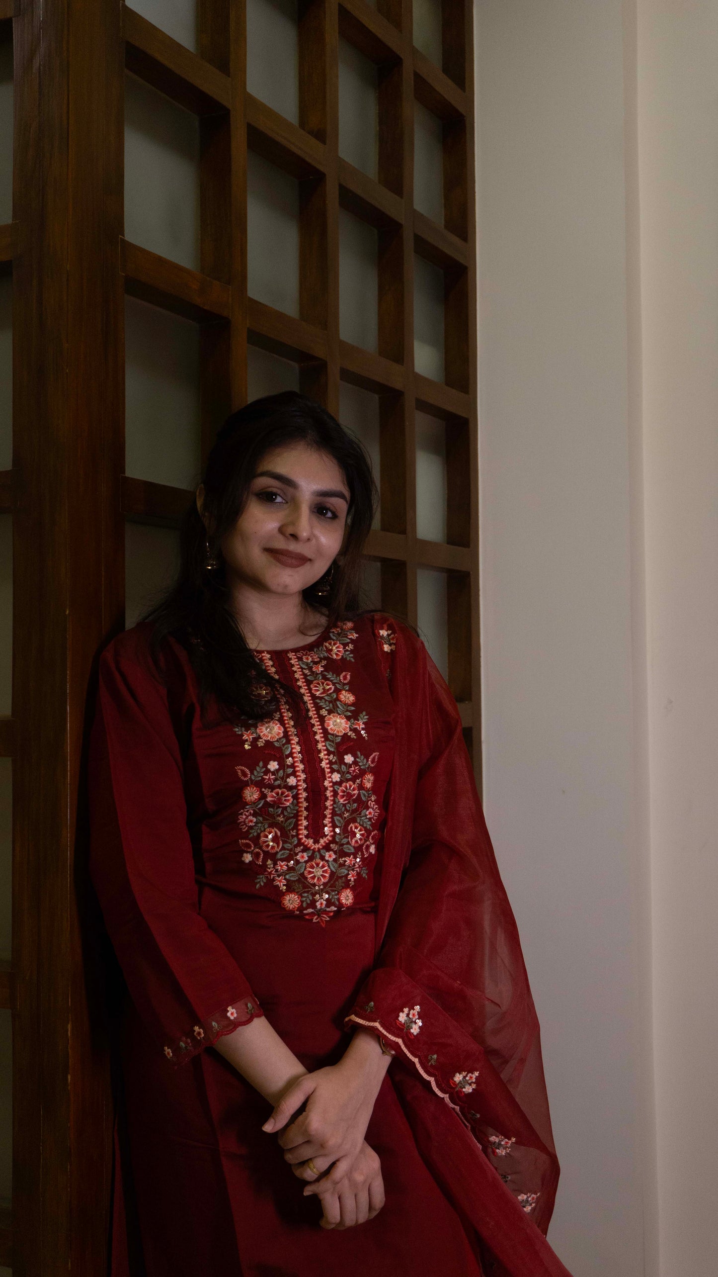 Maroon 3 Piece set - Modal Silk Salwar Suit