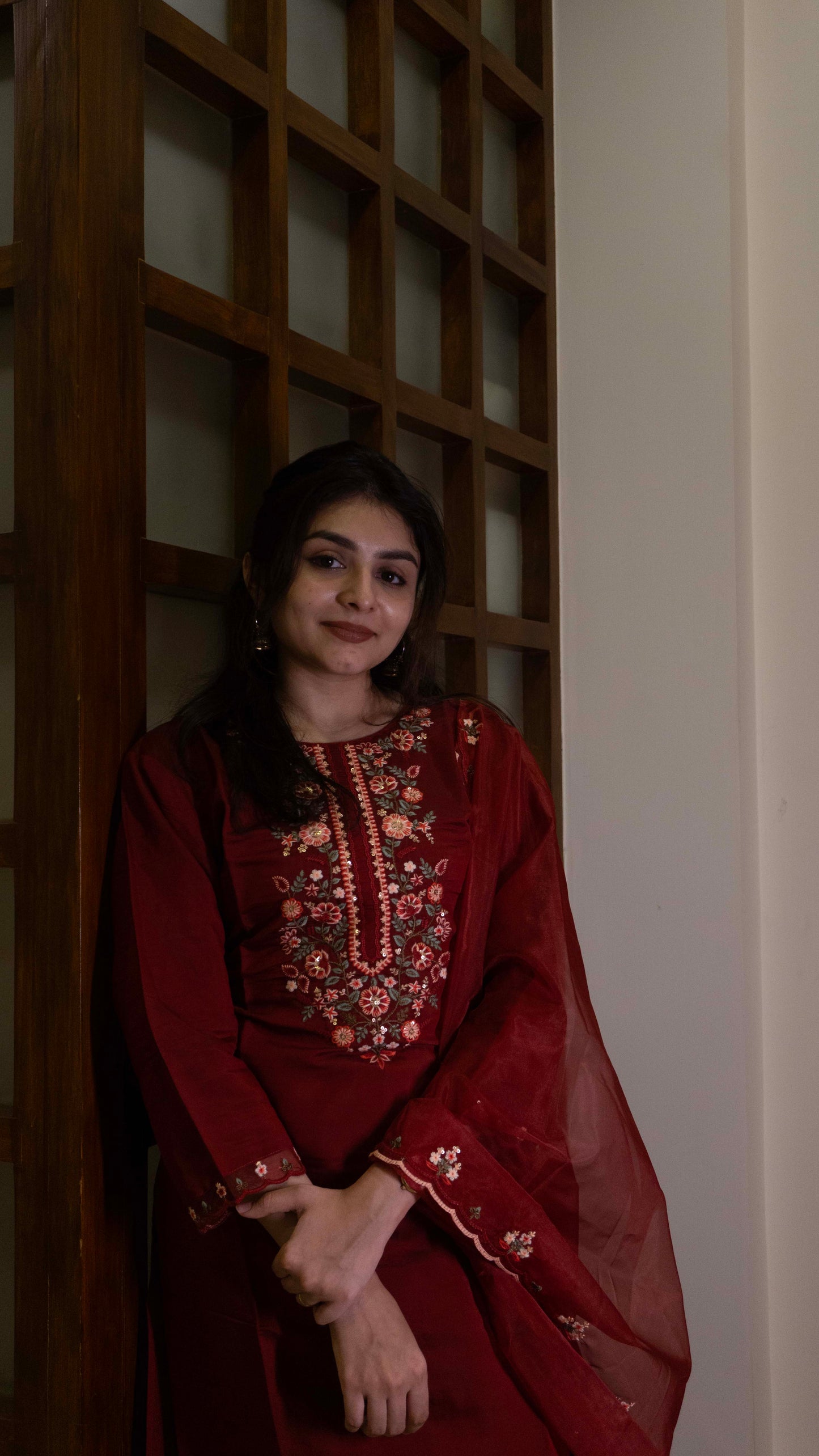 Maroon 3 Piece set - Modal Silk Salwar Suit