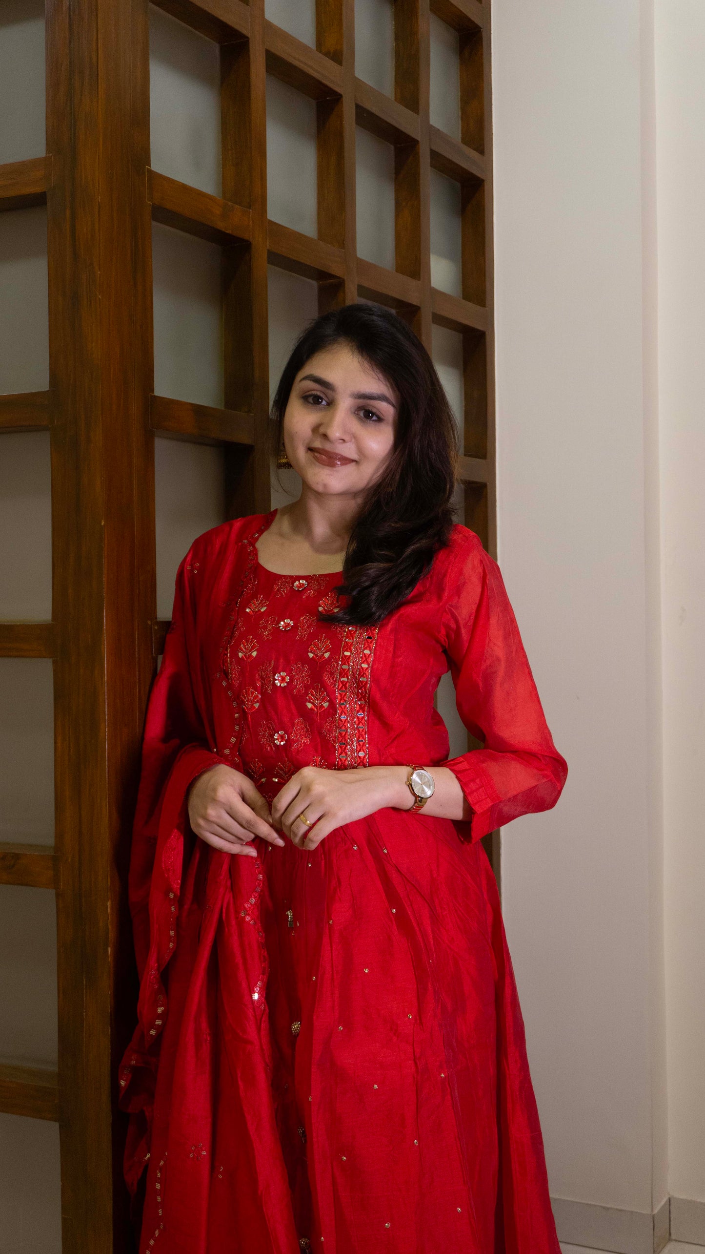 Red 3 piece salwar suit - SILK