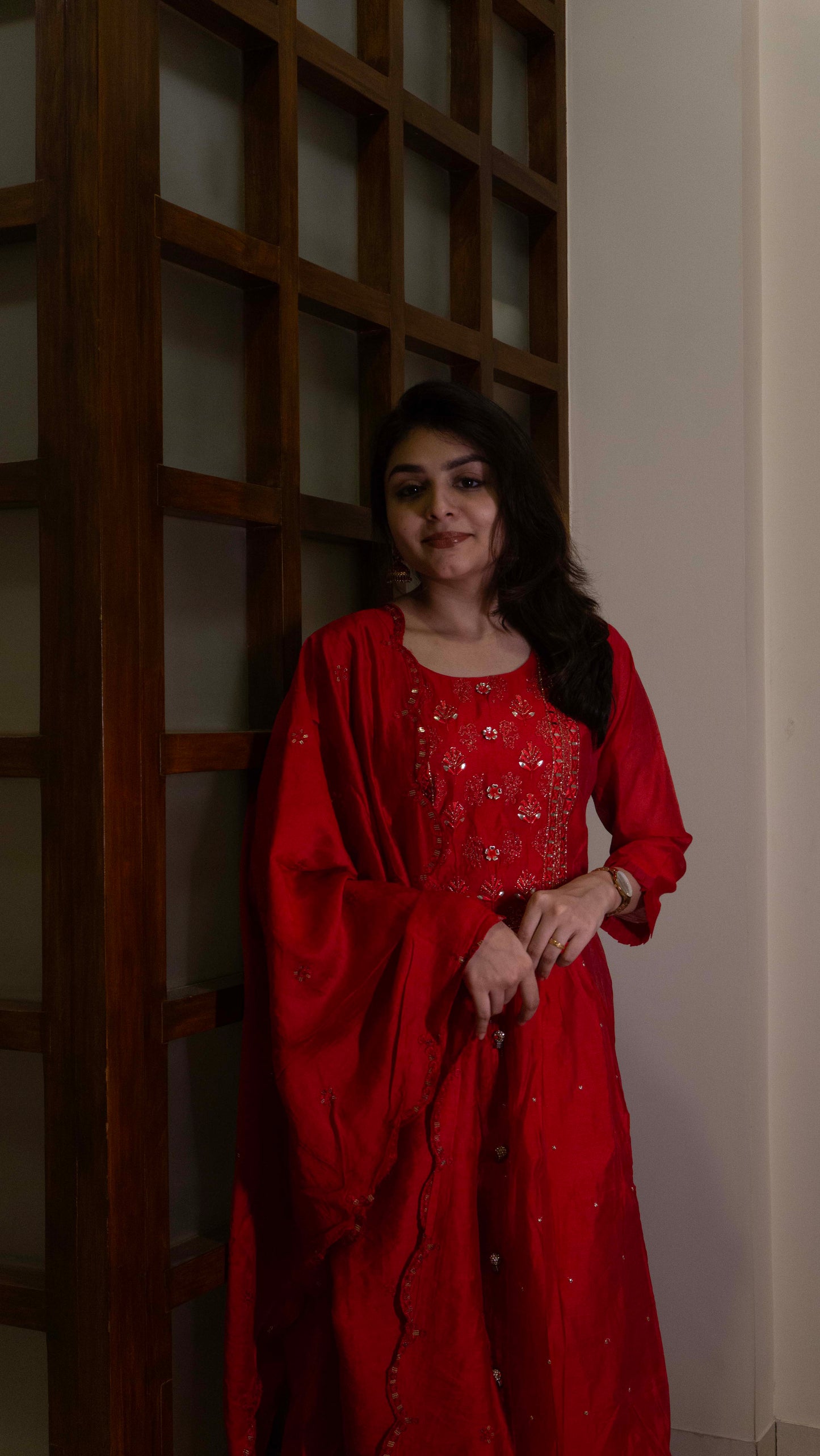 Red 3 piece salwar suit - SILK