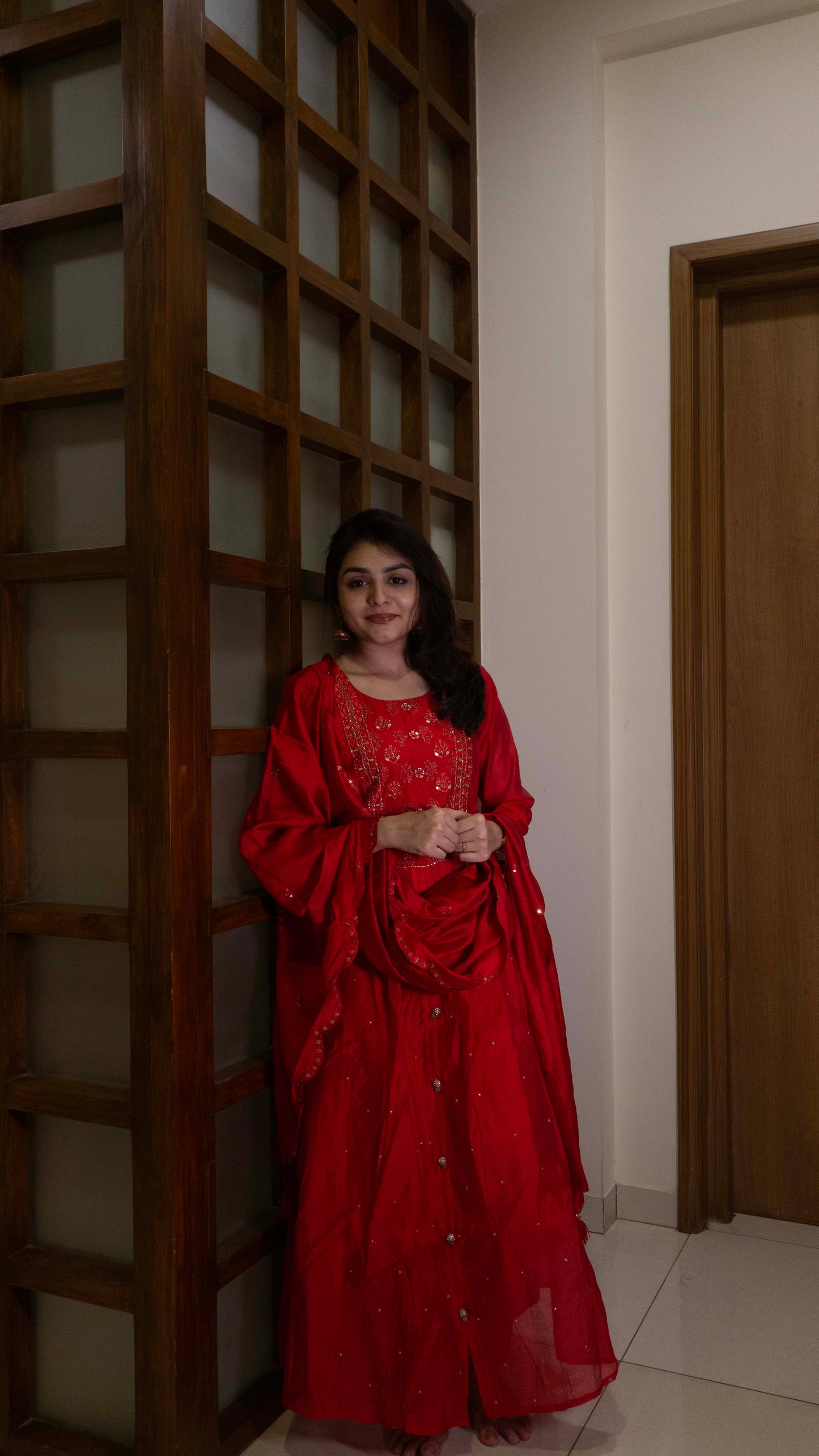 Red 3 piece salwar suit - SILK