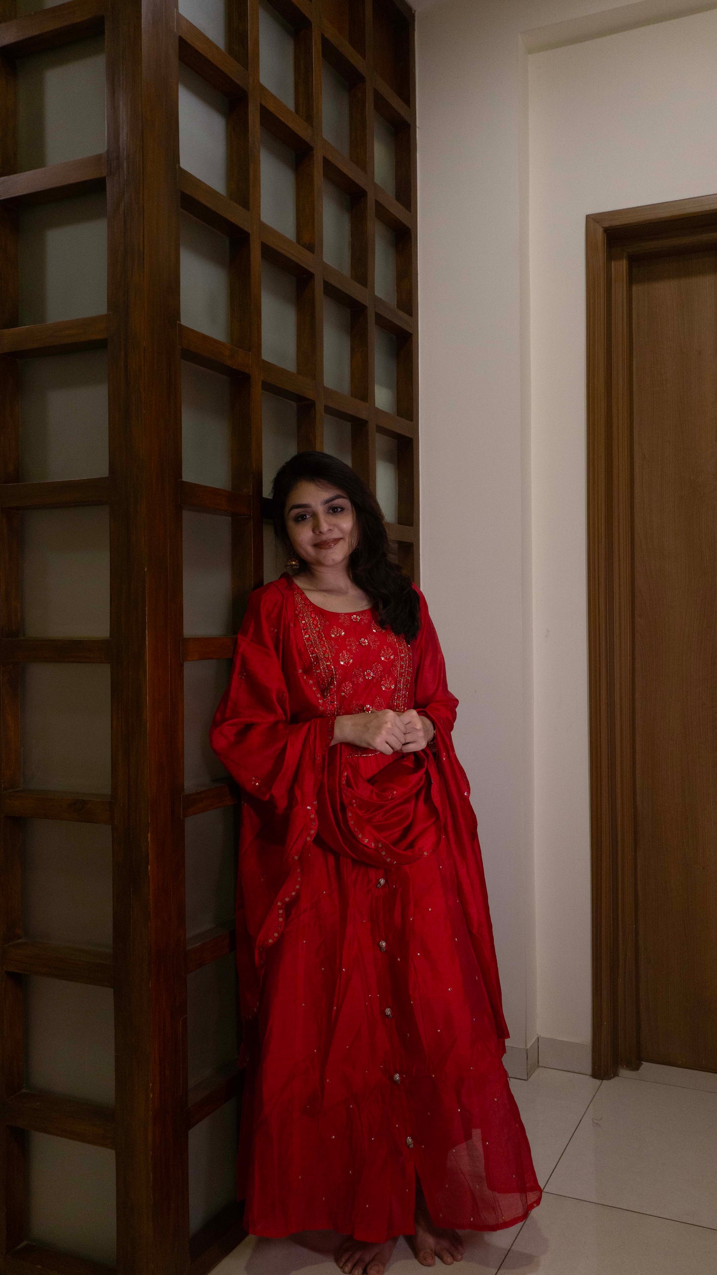 Red 3 piece salwar suit - SILK