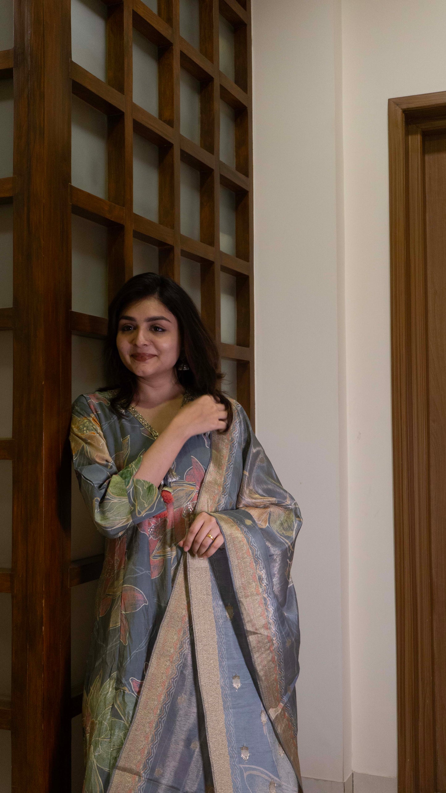 Grey 3 piece - Pure Silk Salwar Suit